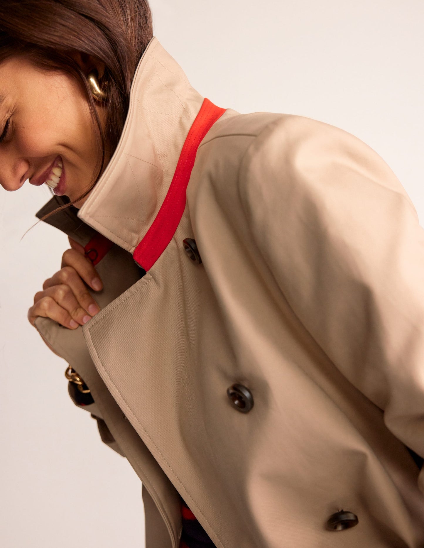 Colour Block Trench Coat-Neutral with Stripe