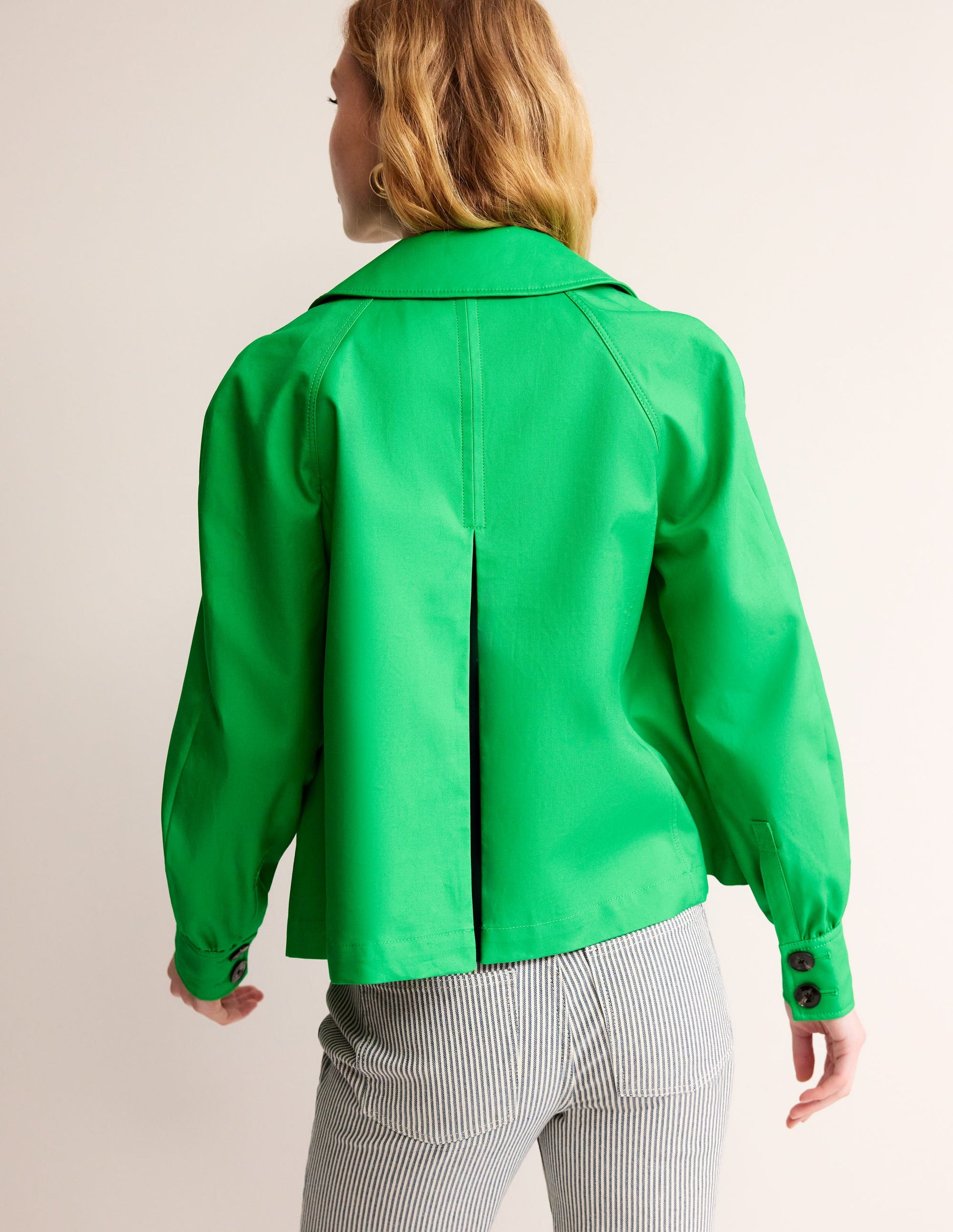 Cropped Trench Jacket-Bright Green with Navy Pop-3