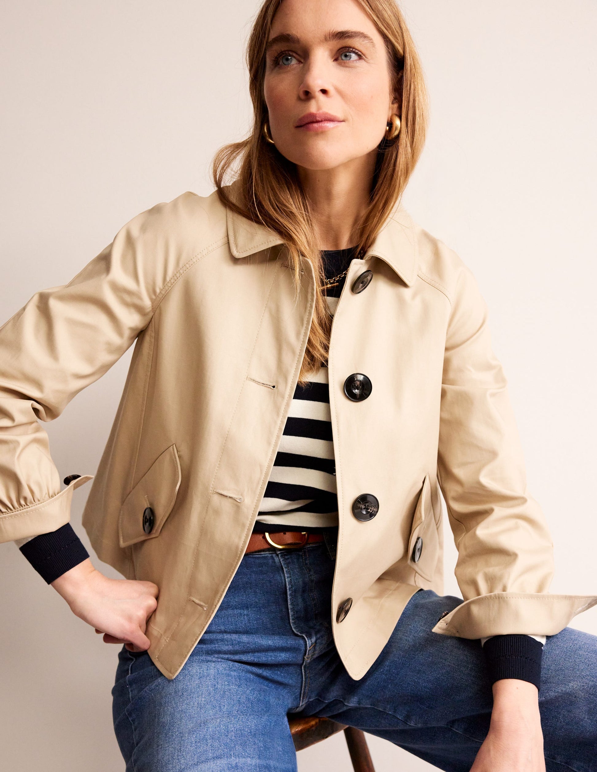 Cropped Trench Jacket-Neutral with Red Pop-1