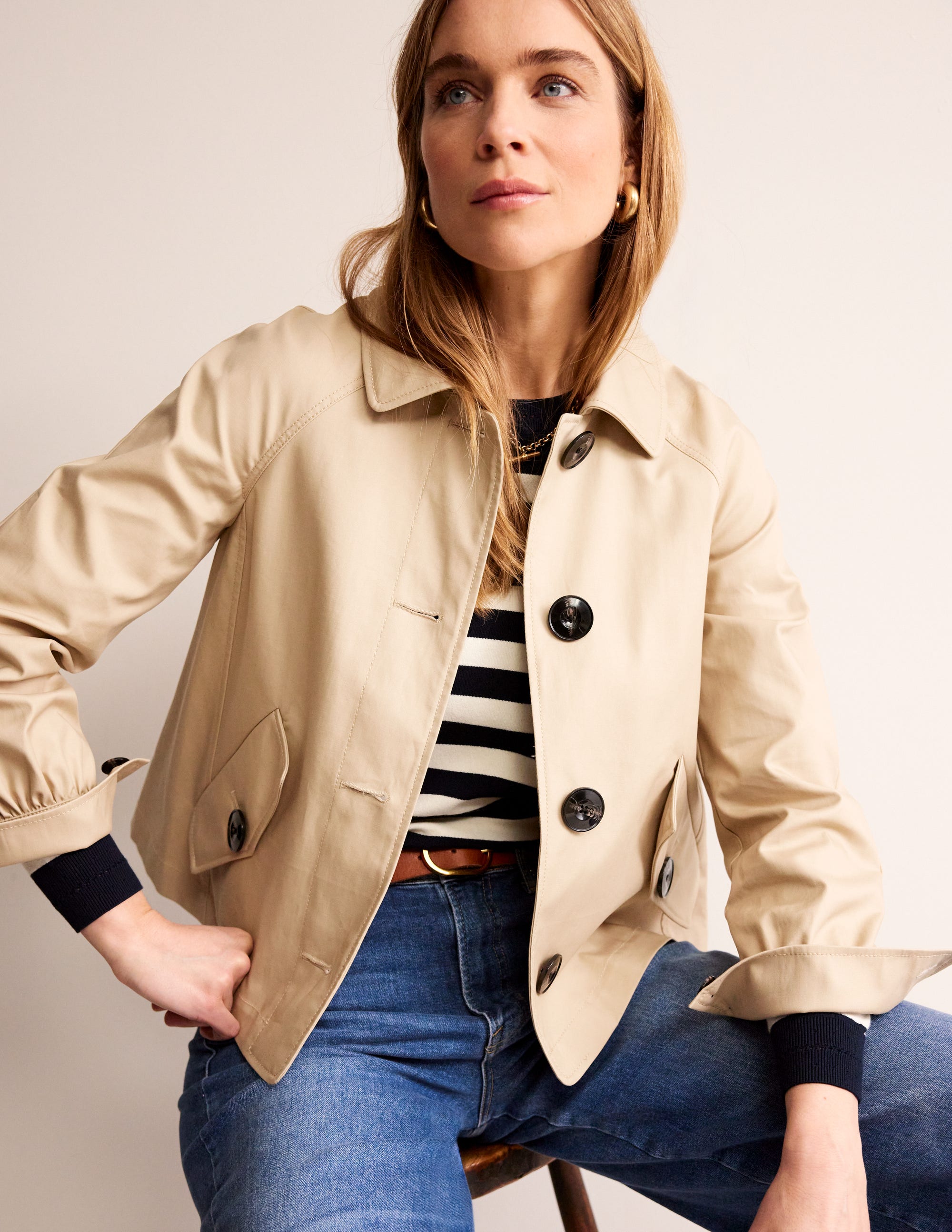 Cropped Trench Jacket-Neutral with Red Pop - Image 1
