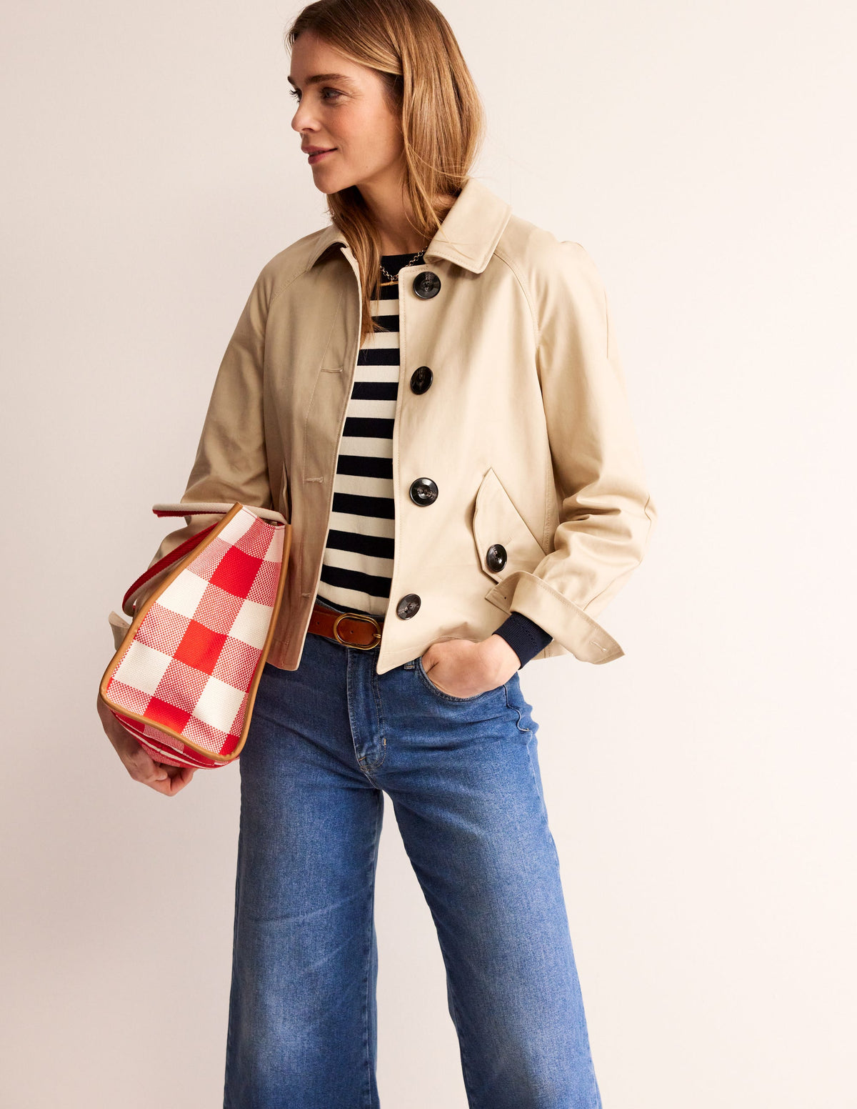 Cropped Trench Jacket-Neutral with Red Pop - Image 4