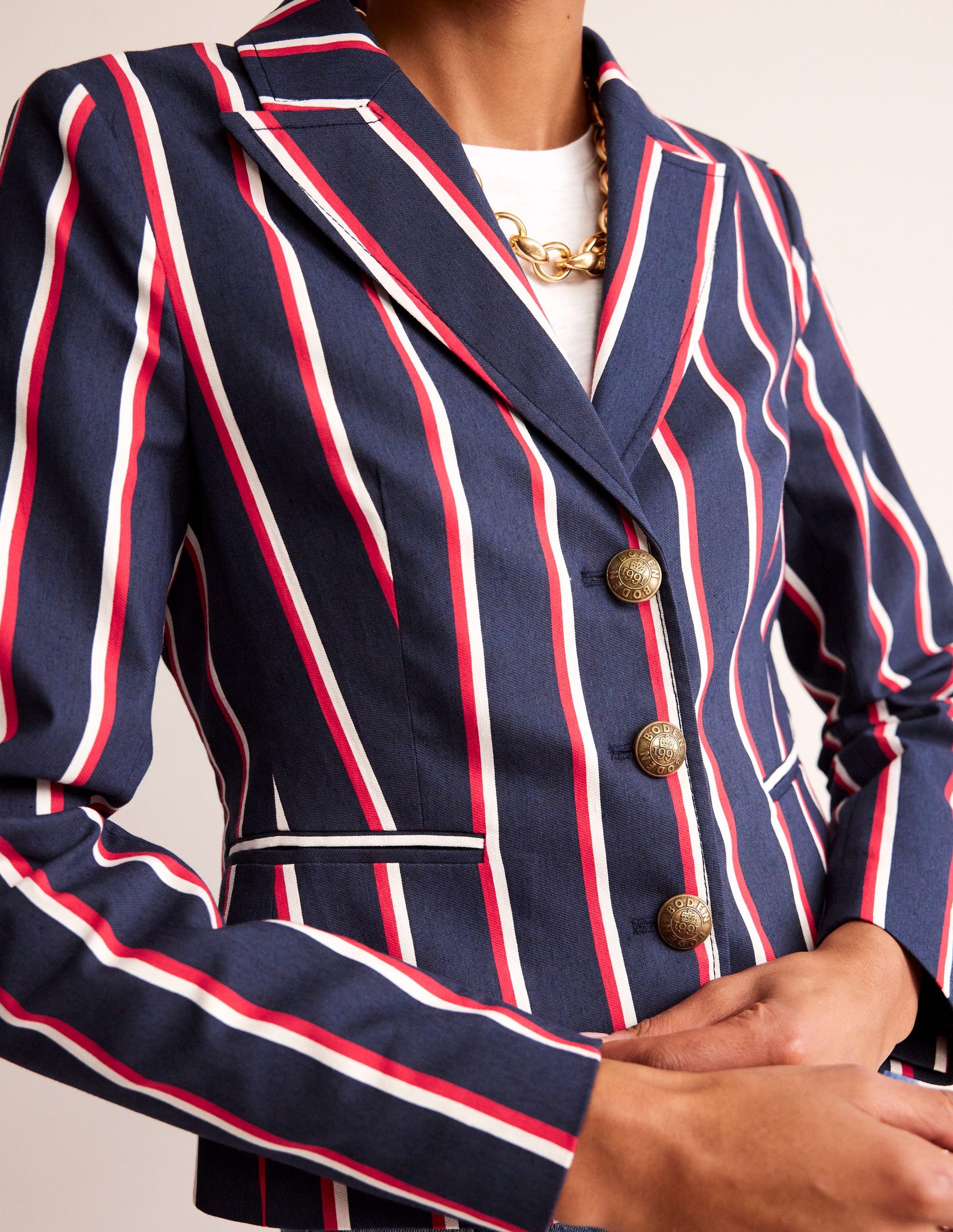 Canonbury Stripe Blazer-Navy, Red & White Stripe-2