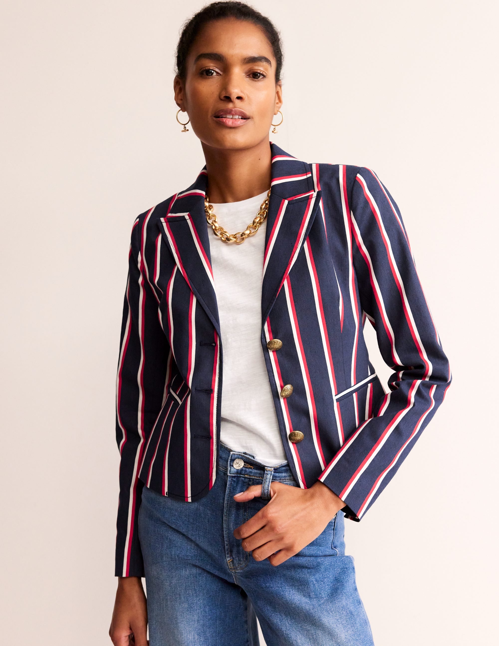 Canonbury Stripe Blazer-Navy, Red & White Stripe - Image 4