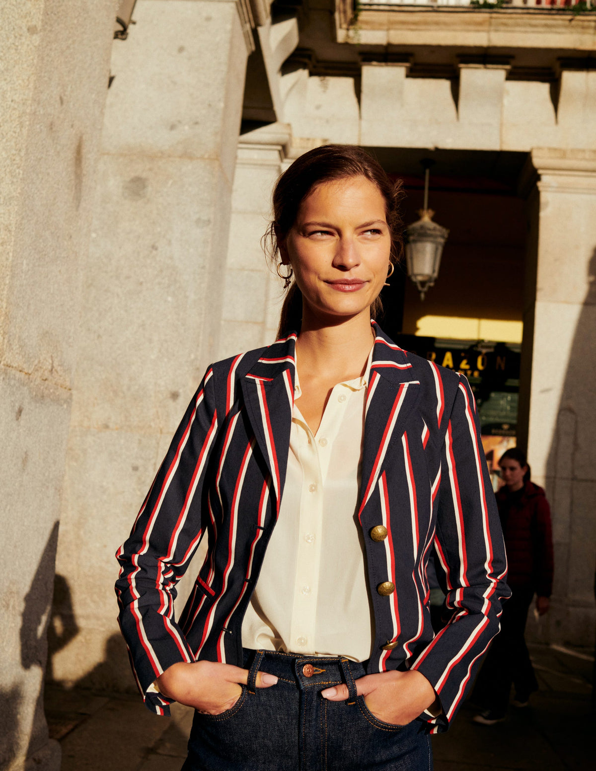 Canonbury Stripe Blazer-Navy, Red & White Stripe - Image 5