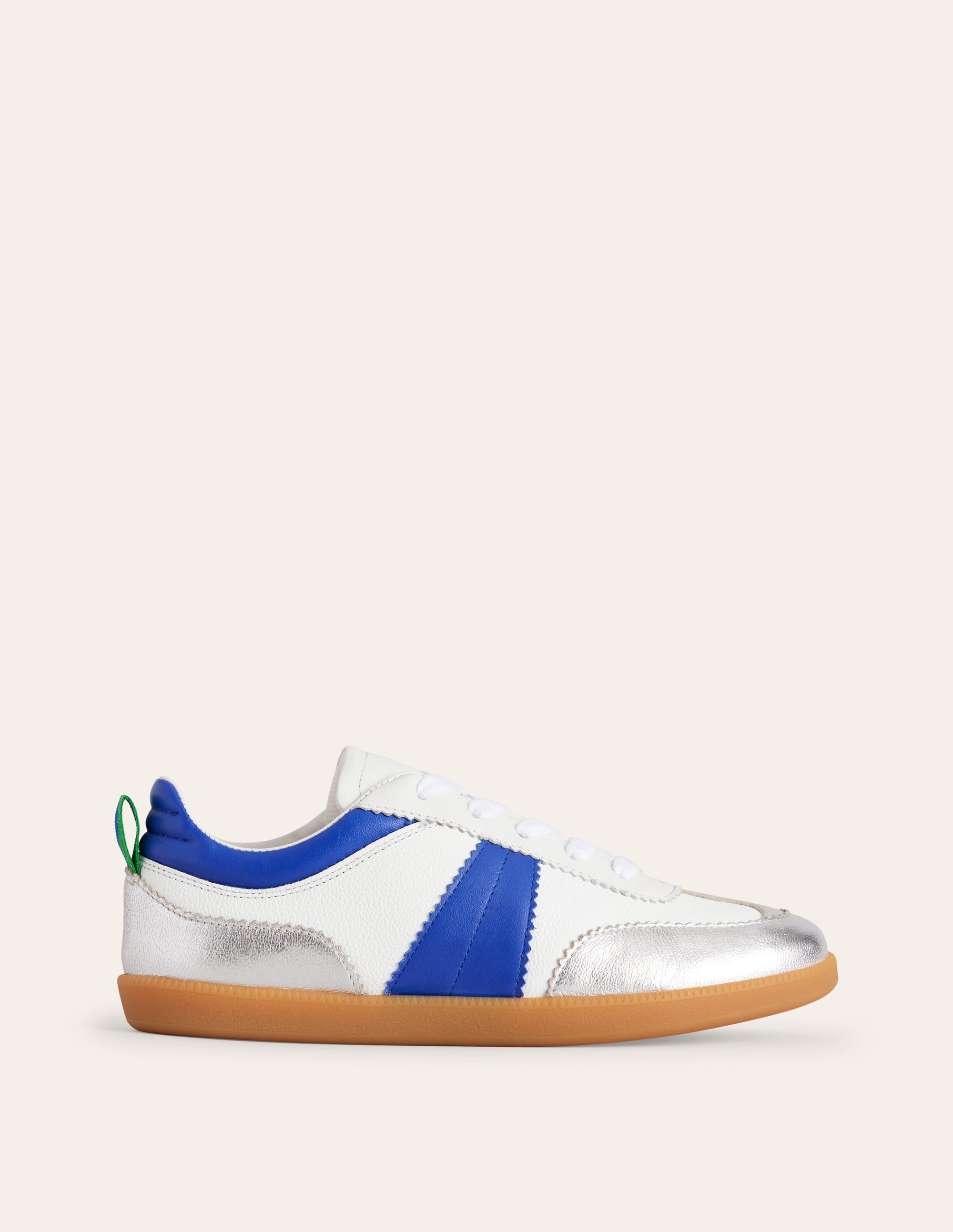 Erin Retro Tennis Trainers-White, Bright Blue and Silver - Image 2