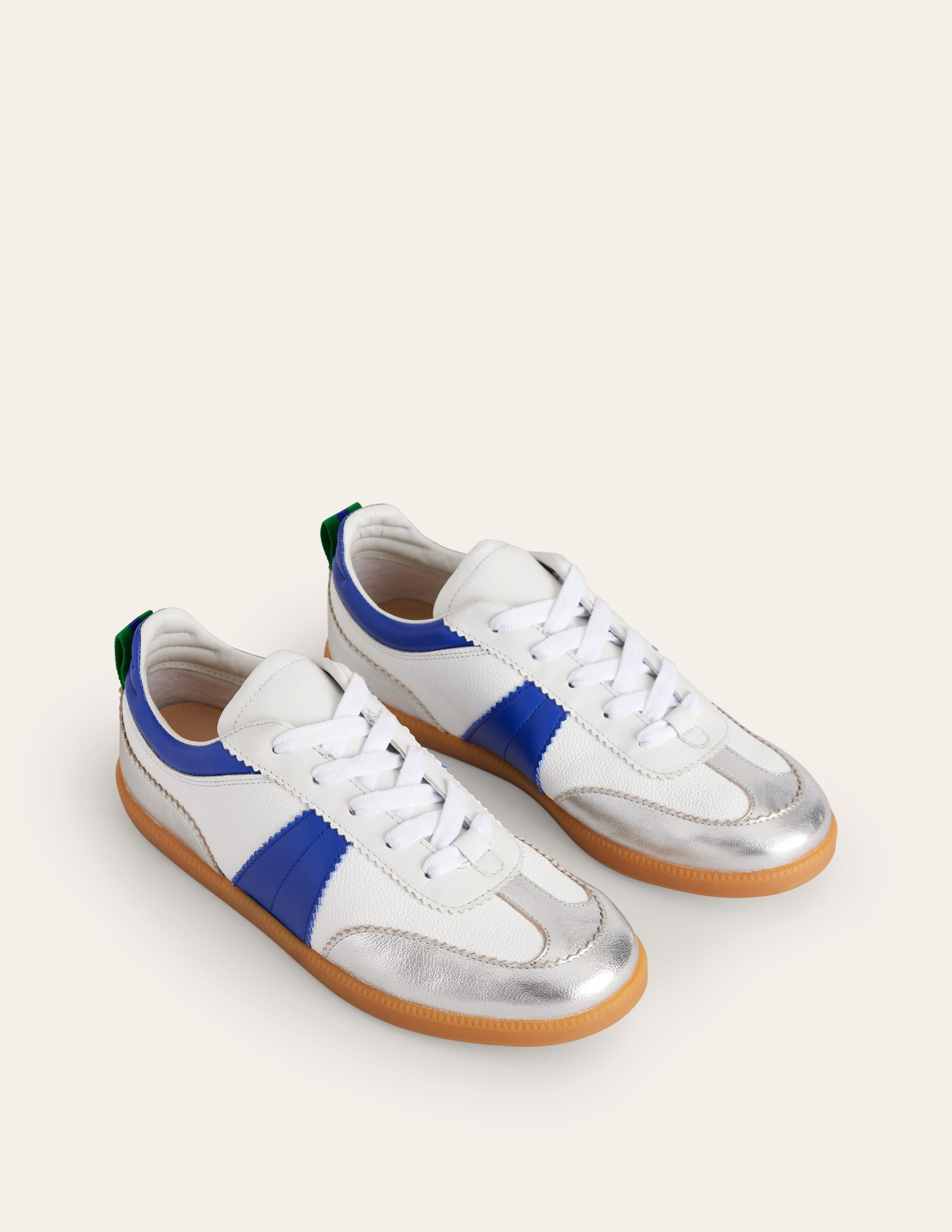 Erin Retro Tennis Trainers-White, Bright Blue and Silver - Image 3