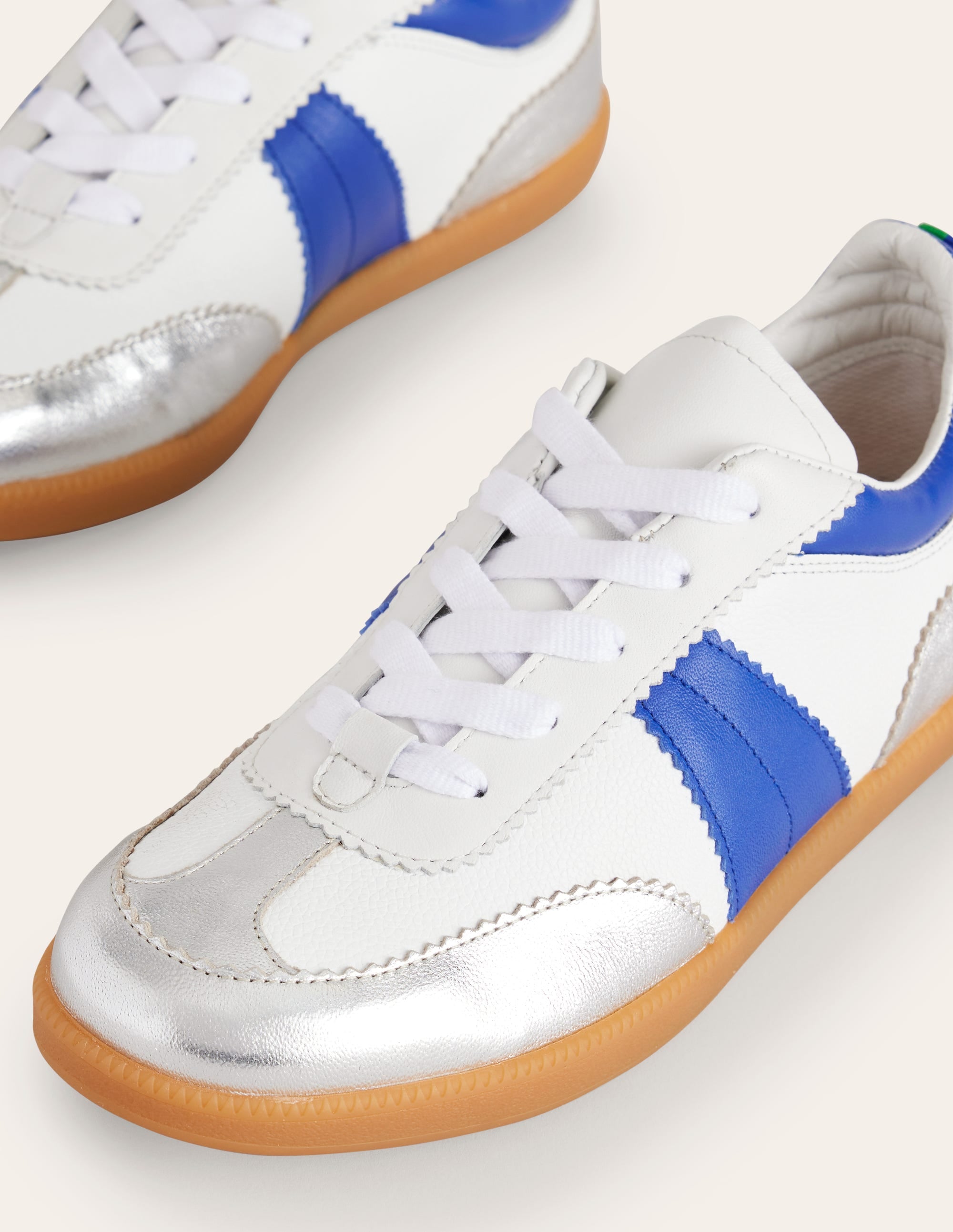 Erin Retro Tennis Trainers-White, Bright Blue and Silver - Image 4