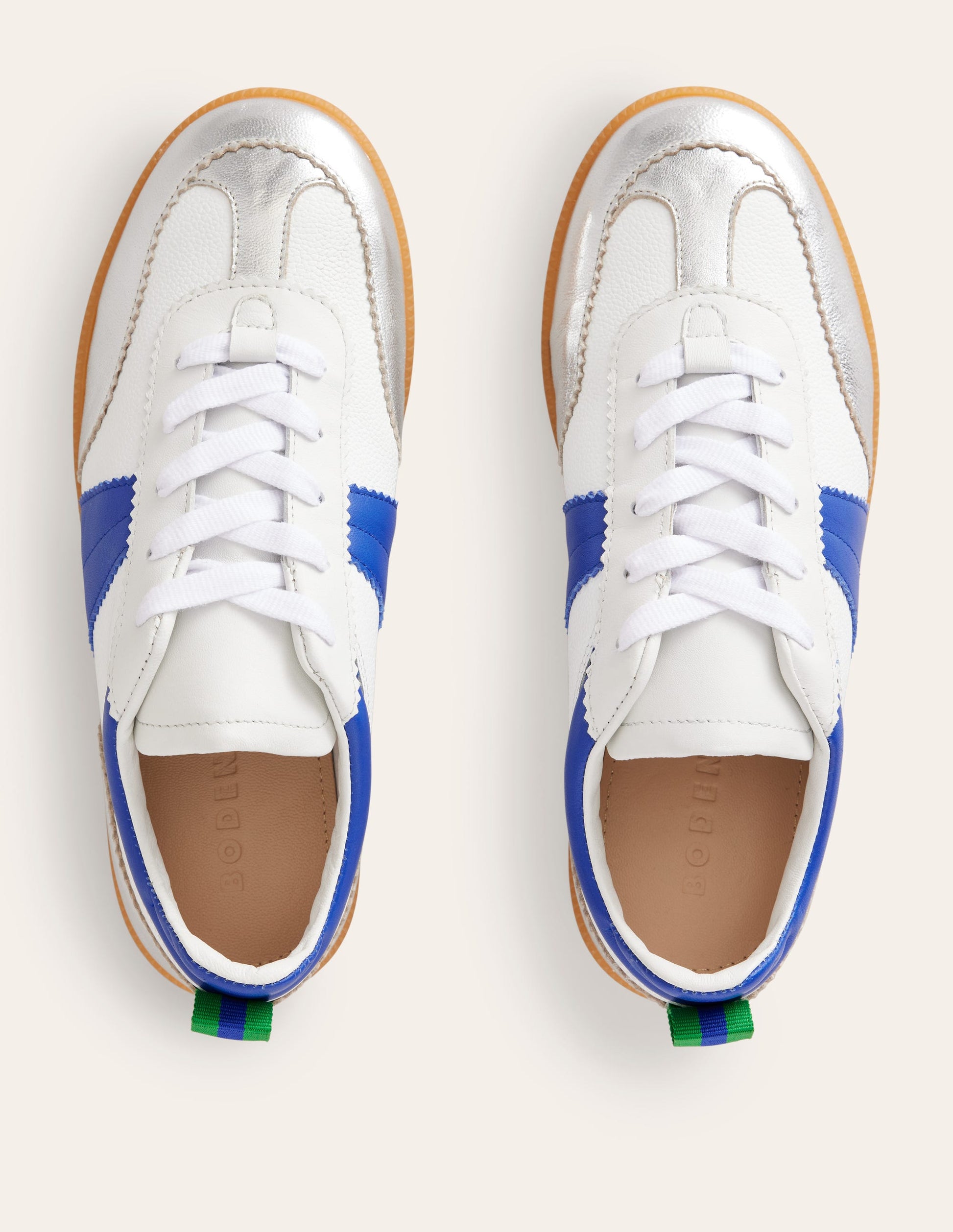 Erin Retro Tennis Trainers-White, Bright Blue and Silver-5