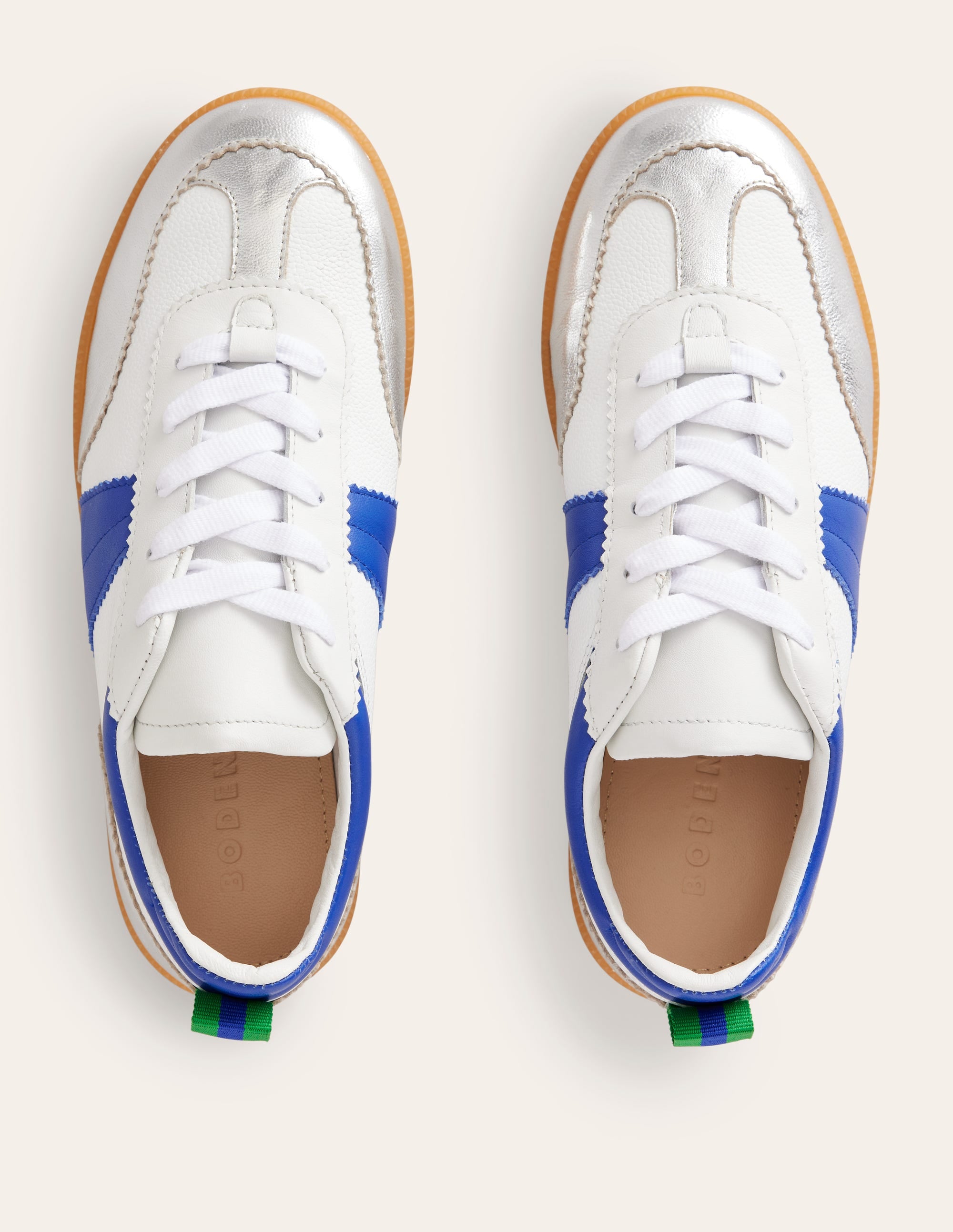 Erin Retro Tennis Trainers-White, Bright Blue and Silver - Image 5