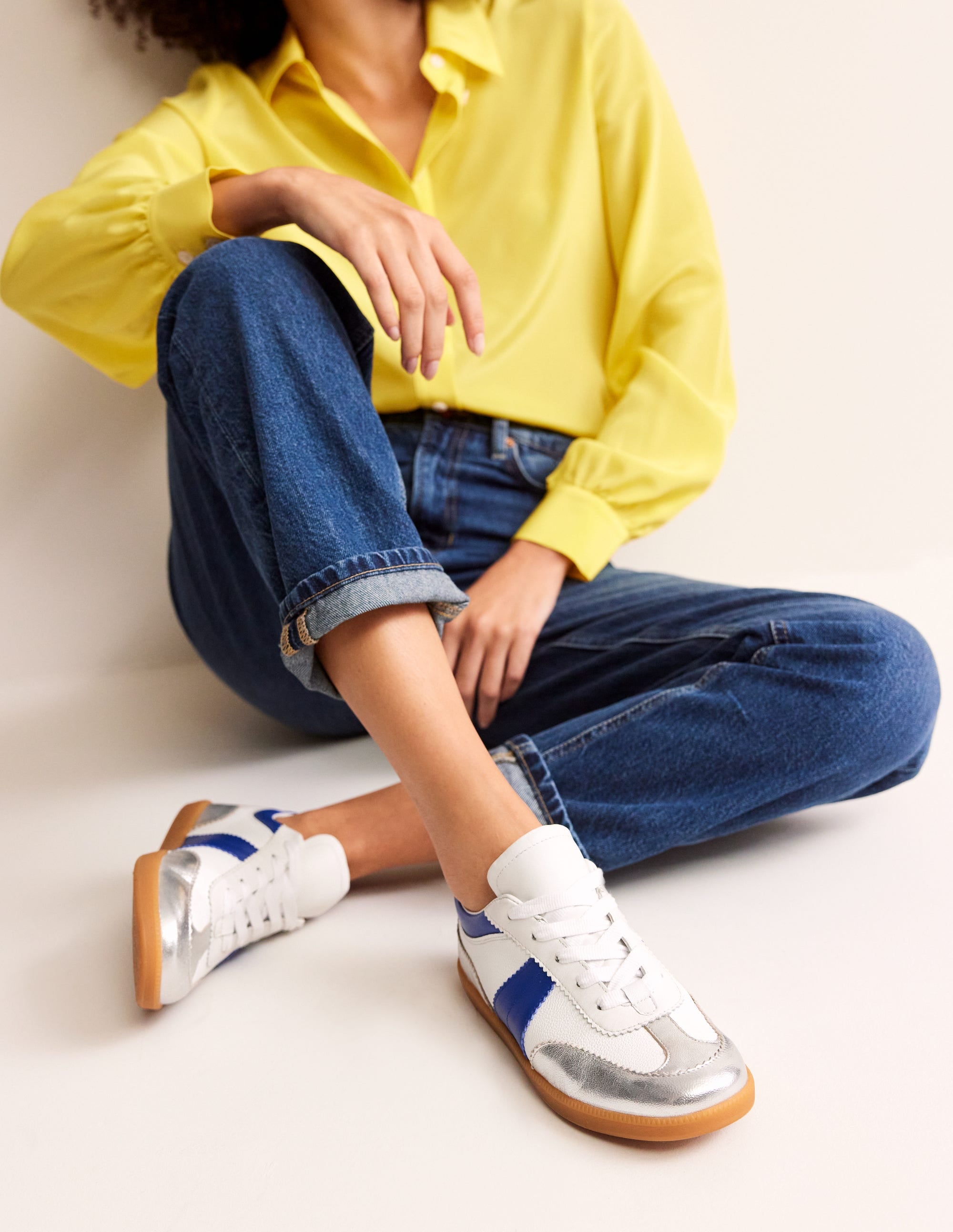 Erin Retro Tennis Trainers-White, Bright Blue and Silver - Image 1