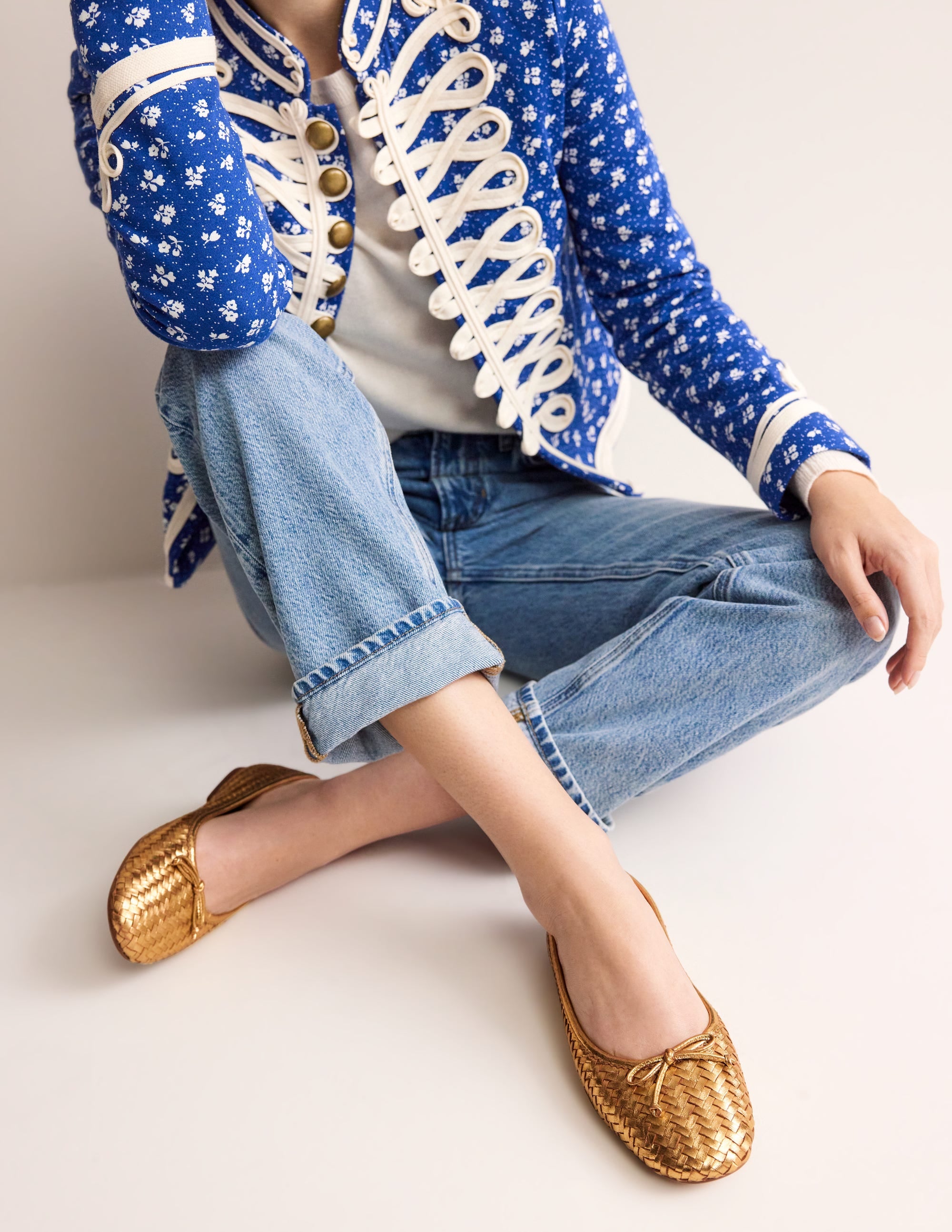 Kitty Flexi Sole Ballet Pumps-Woven Gold - Image 1