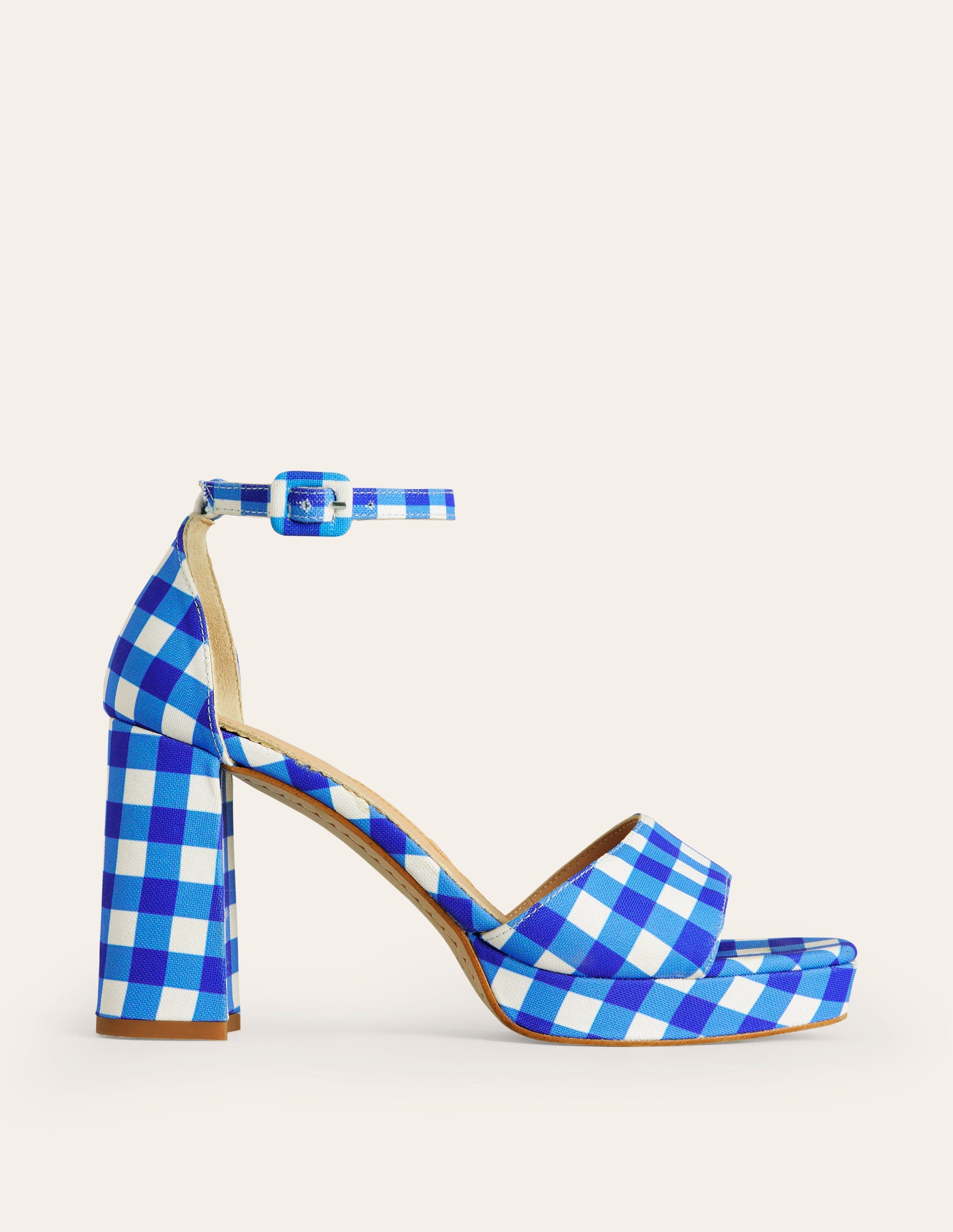 Heeled Platform Sandals-Blue and White Gingham-2