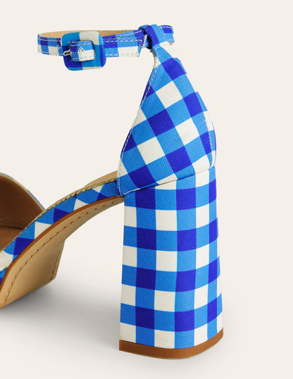 Heeled Platform Sandals-Blue and White Gingham-4