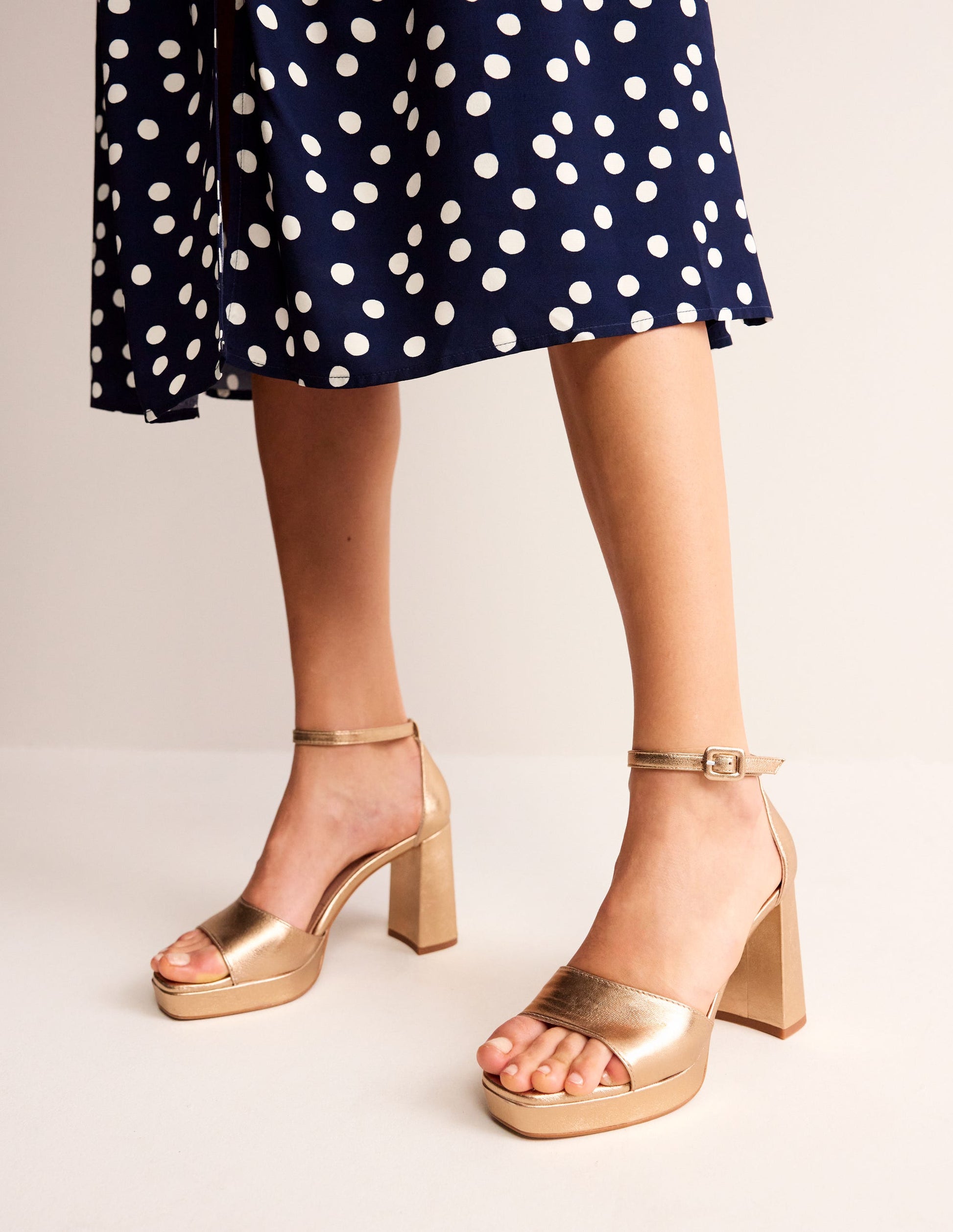 Heeled Platform Sandals-Gold Metallic Leather-1