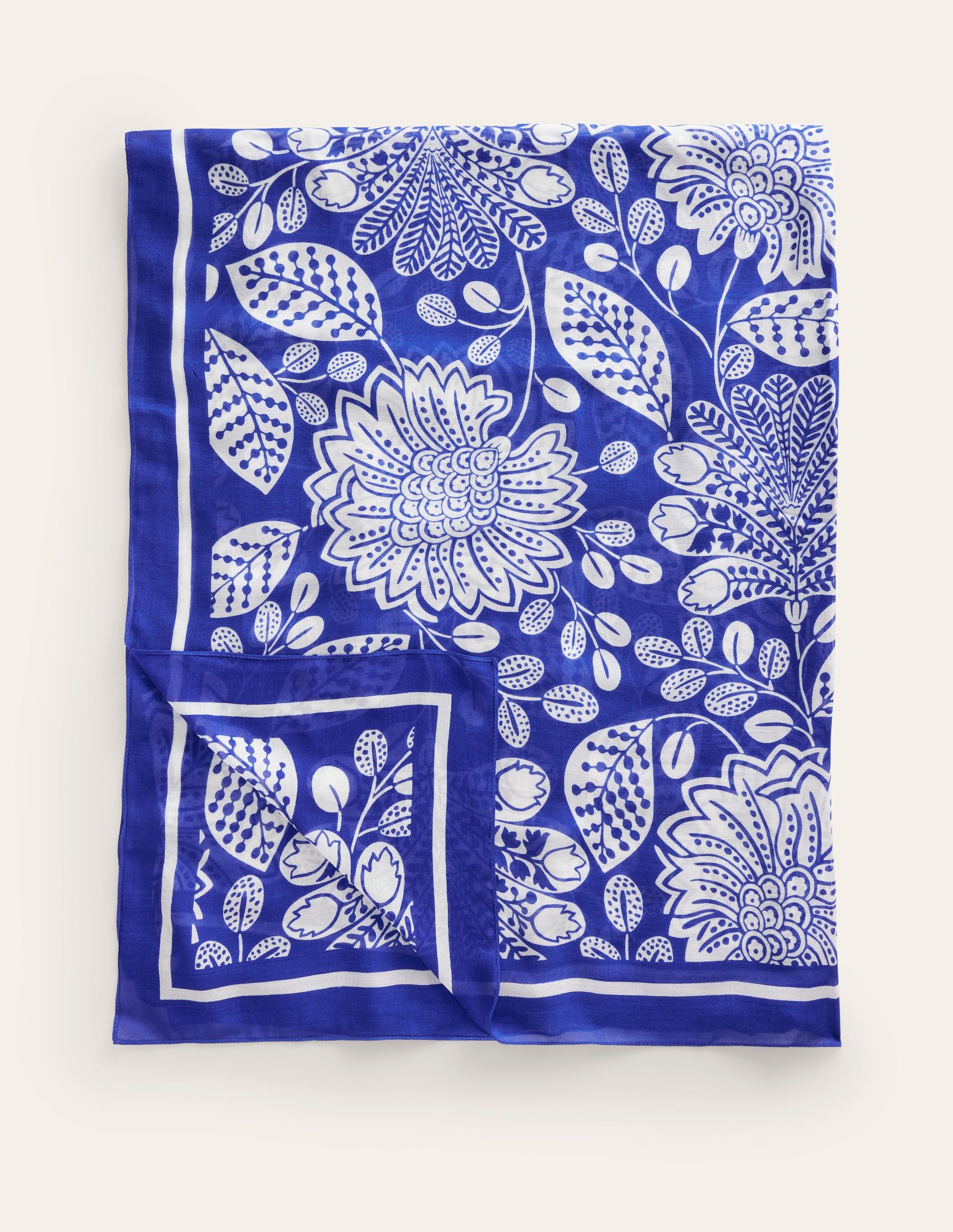 Printed Sarong Scarf-Bright Blue, Gardenia Swirl - Image 3