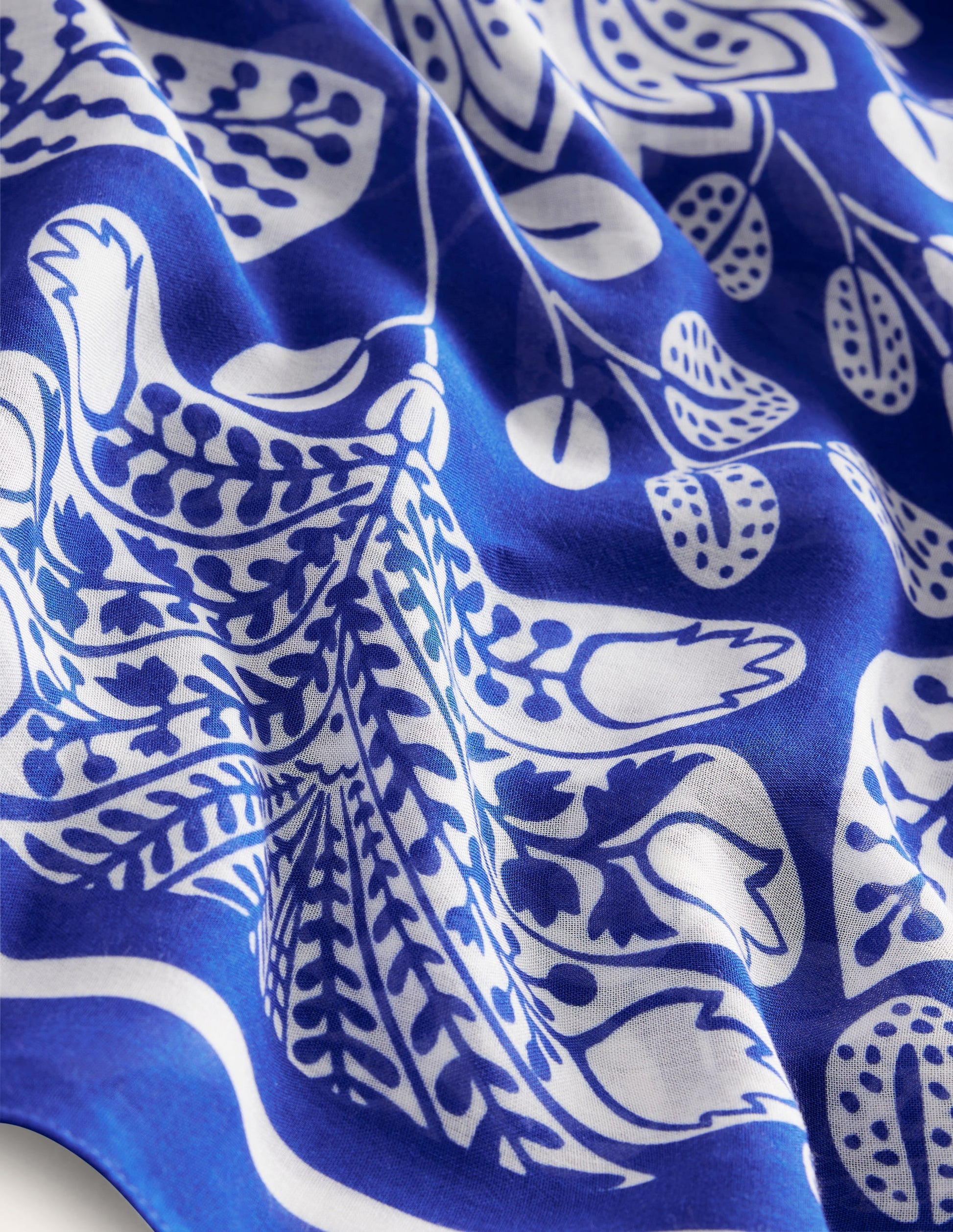 Printed Sarong Scarf-Bright Blue, Gardenia Swirl-4