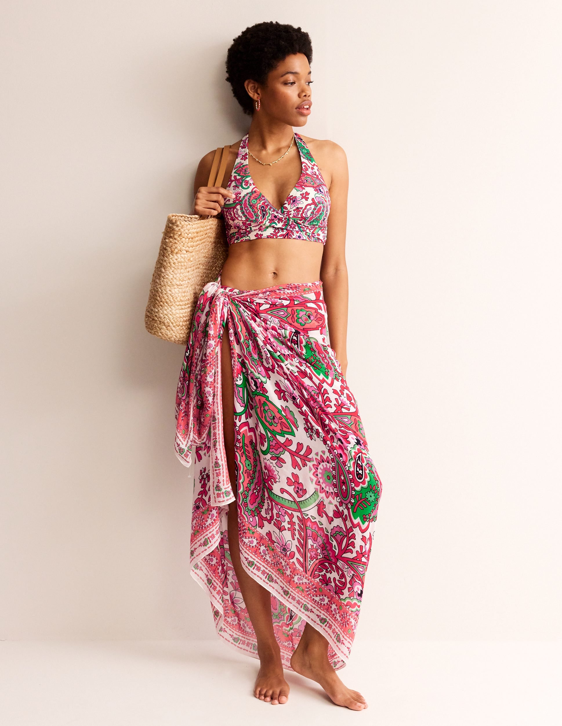 Printed Sarong Scarf-Ivory, Fantastical Paisley - Image 1