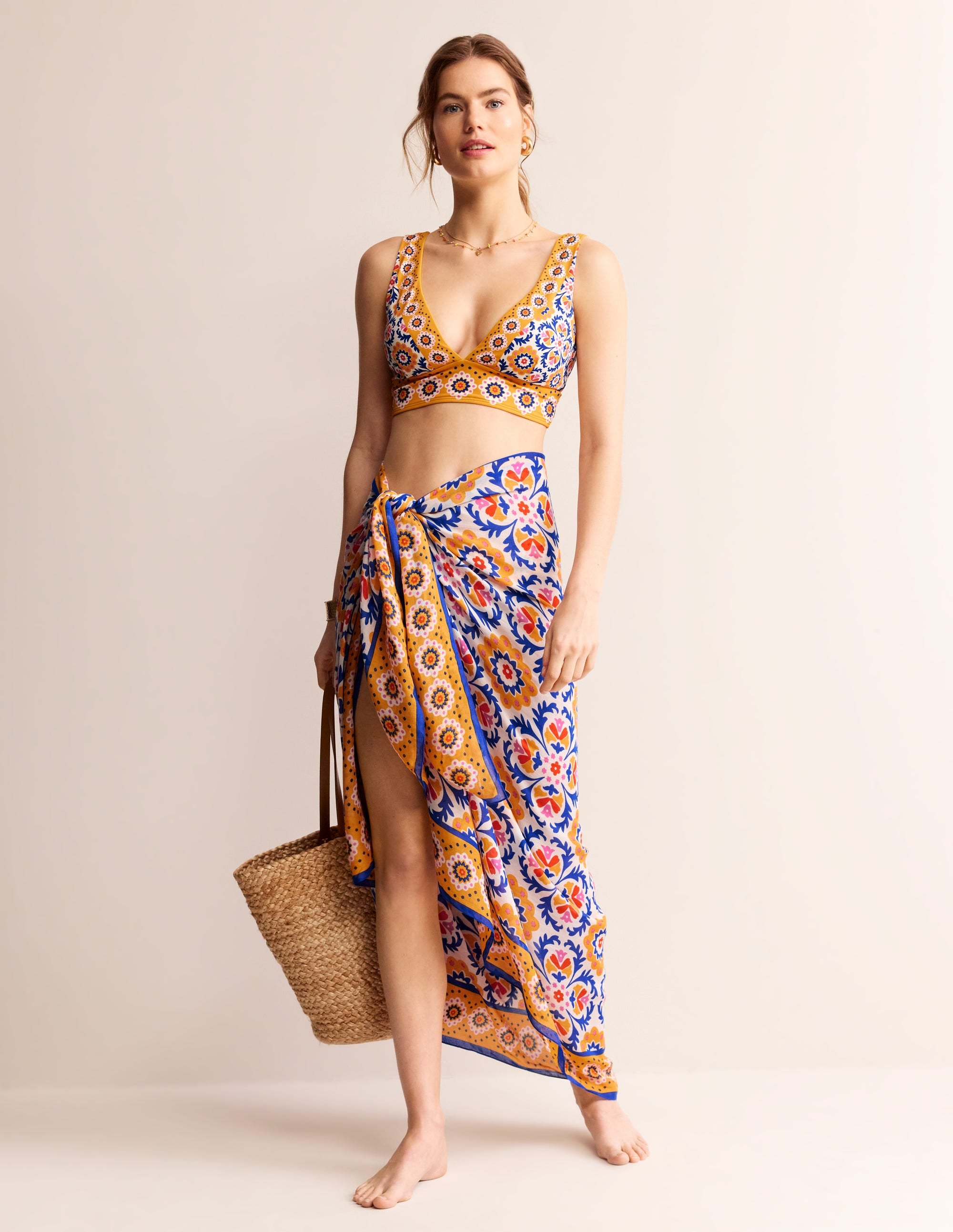 Printed Sarong Scarf-Artisan’s Gold, Mosaic Bloom - Image 1