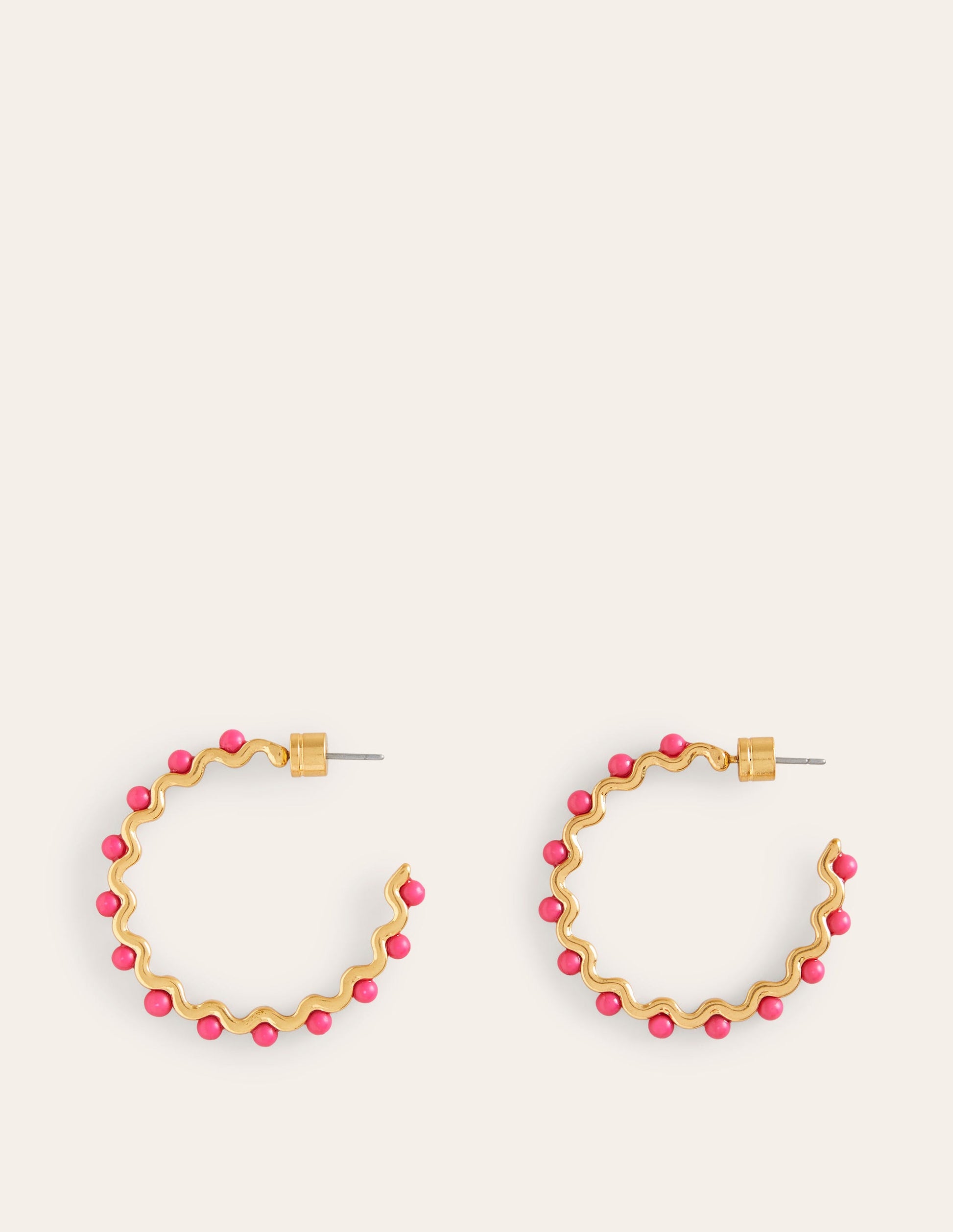 Wire Bead Hoop Earrings-Pink-3