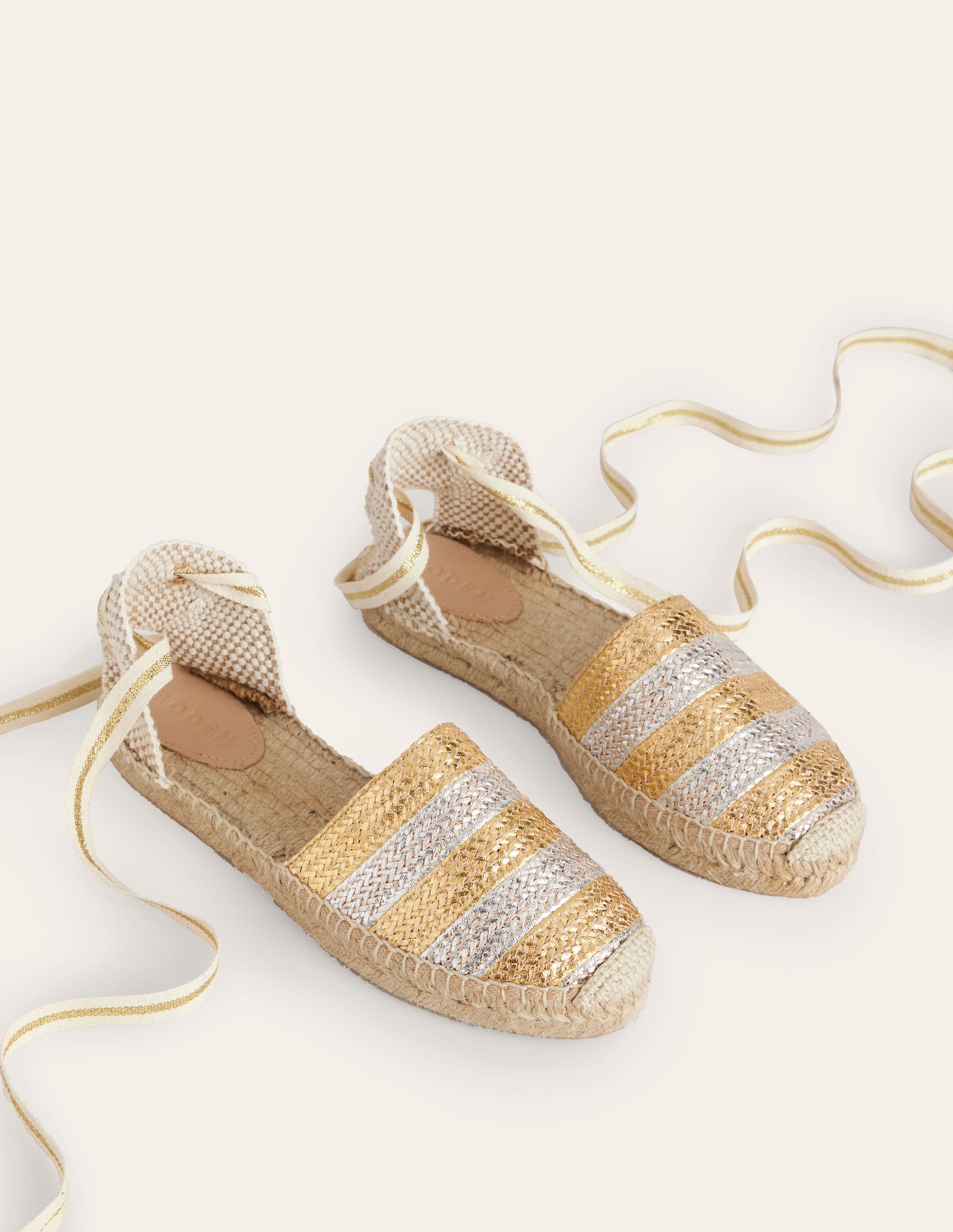 Ankle Tie Flat Espadrilles-Gold/ Silver-3