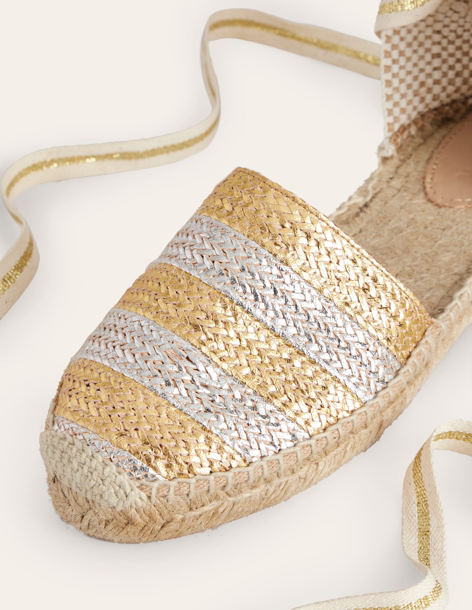Ankle Tie Flat Espadrilles-Gold/ Silver-4