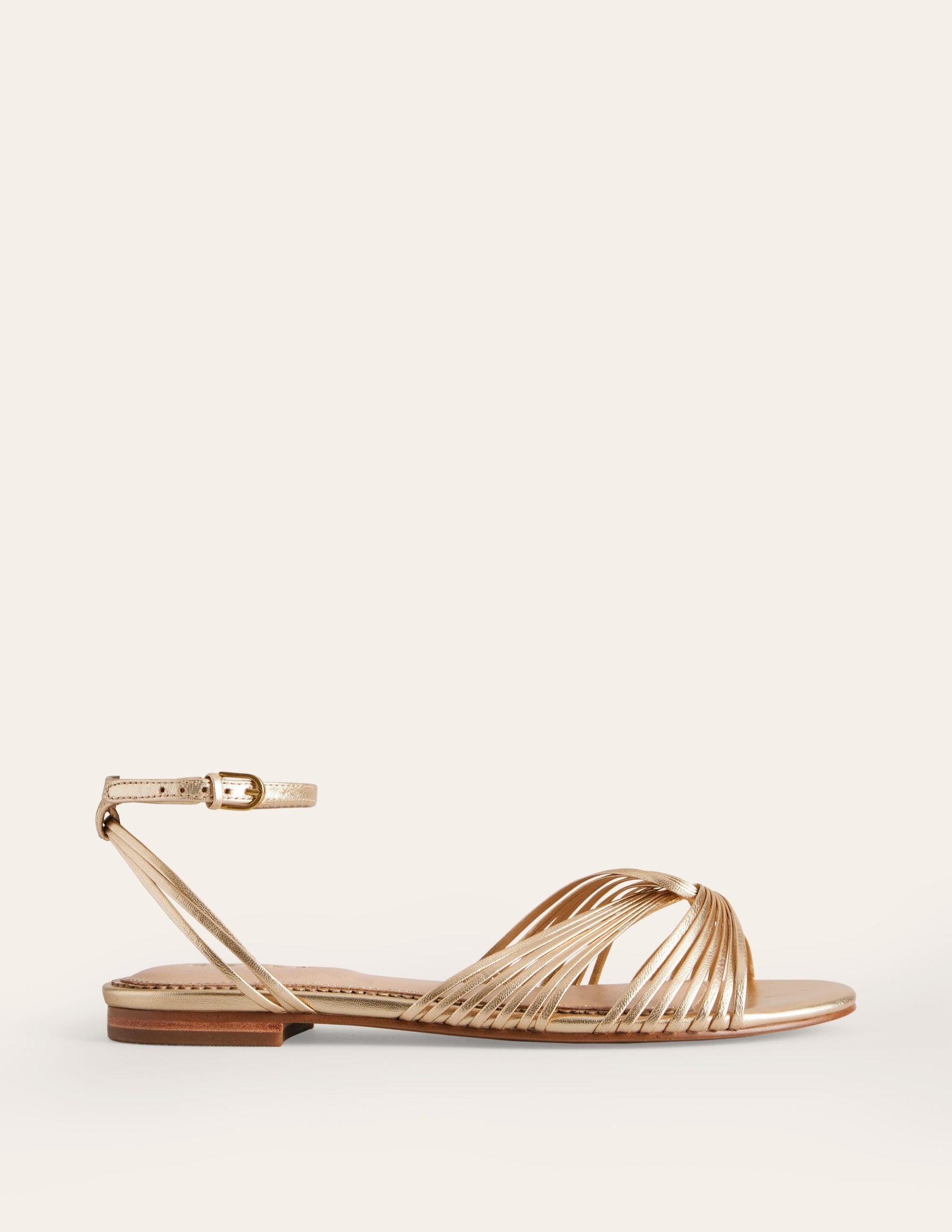 Twist Front Flat Sandals-Gold Metallic Leather-2
