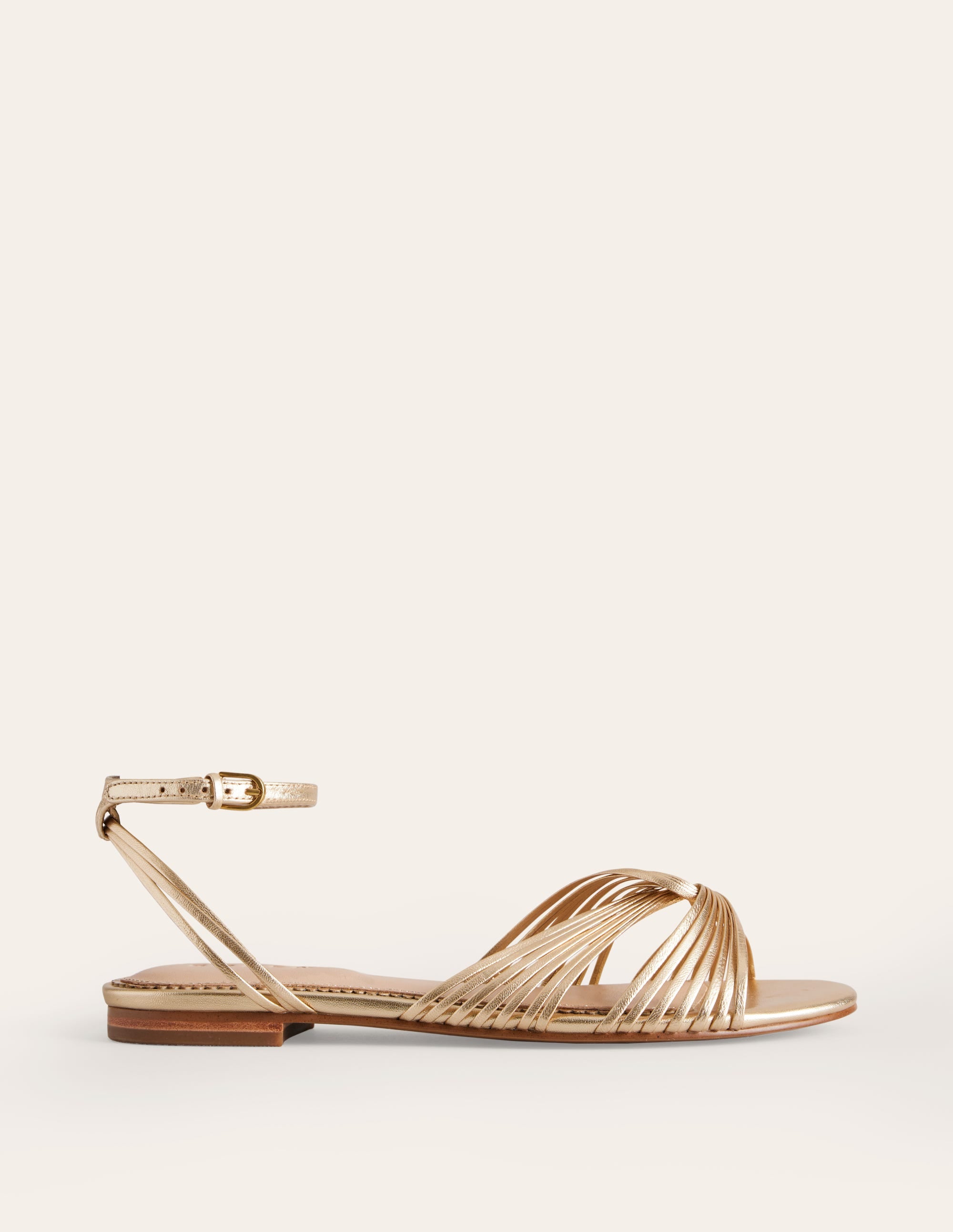 Twist Front Flat Sandals-Gold Metallic Leather - Image 2