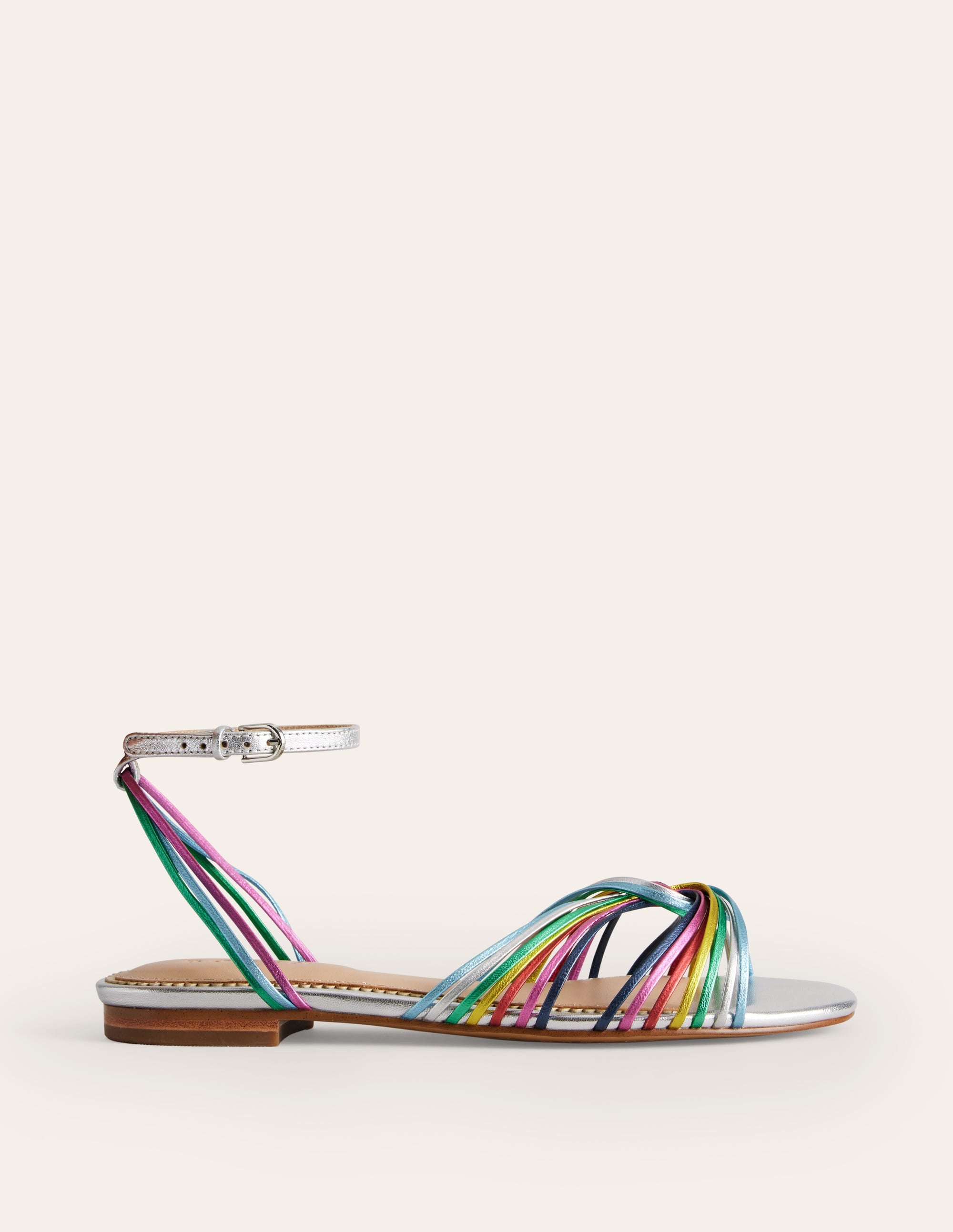 Twist Front Flat Sandals-Multi Metallic Leather - Image 3