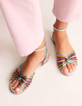 Twist Front Flat Sandals-Multi Metallic Leather