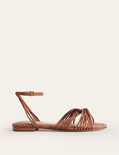 Twist Front Flat Sandals-Tan Suede-2