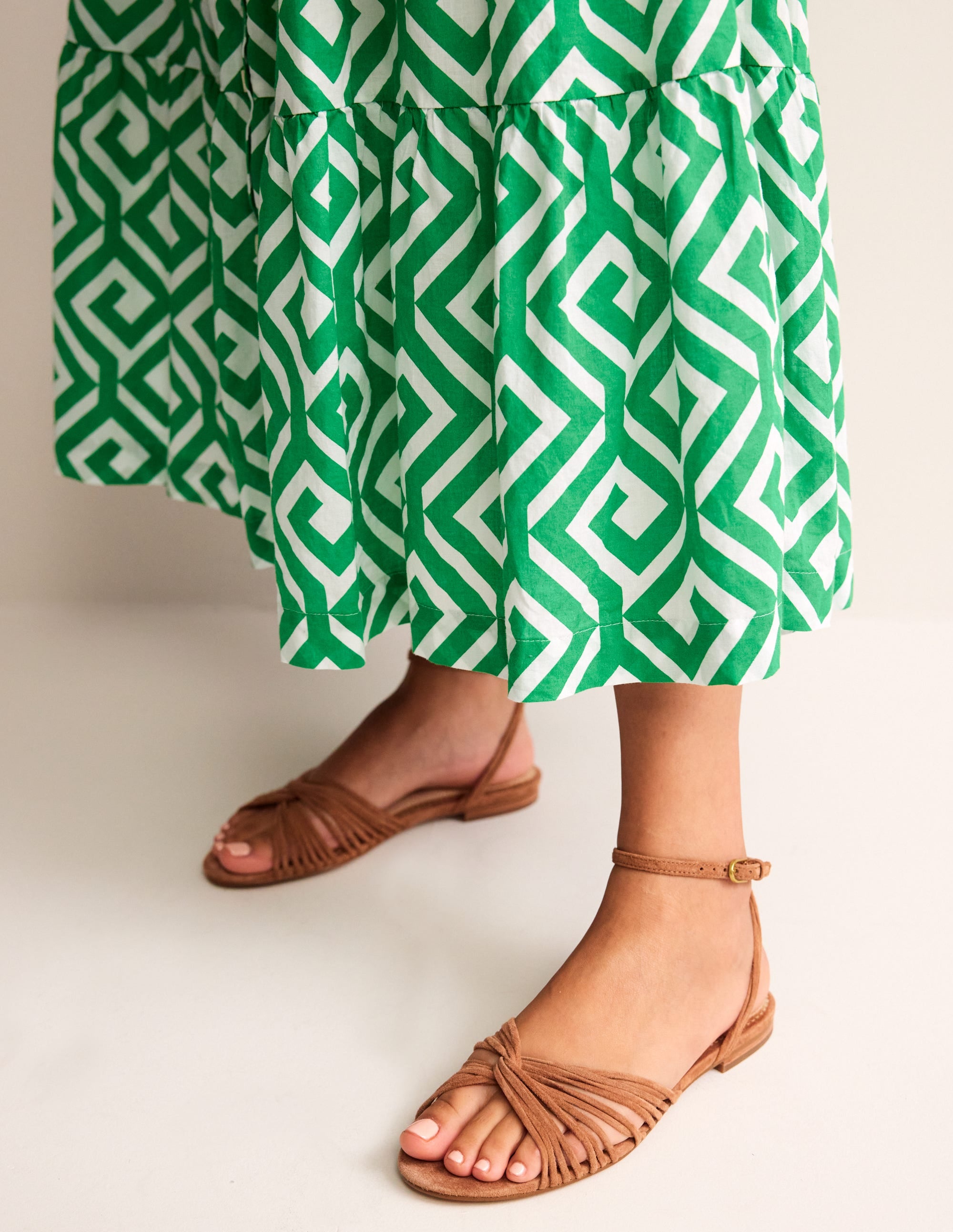 Twist Front Flat Sandals-Tan Suede - Image 1