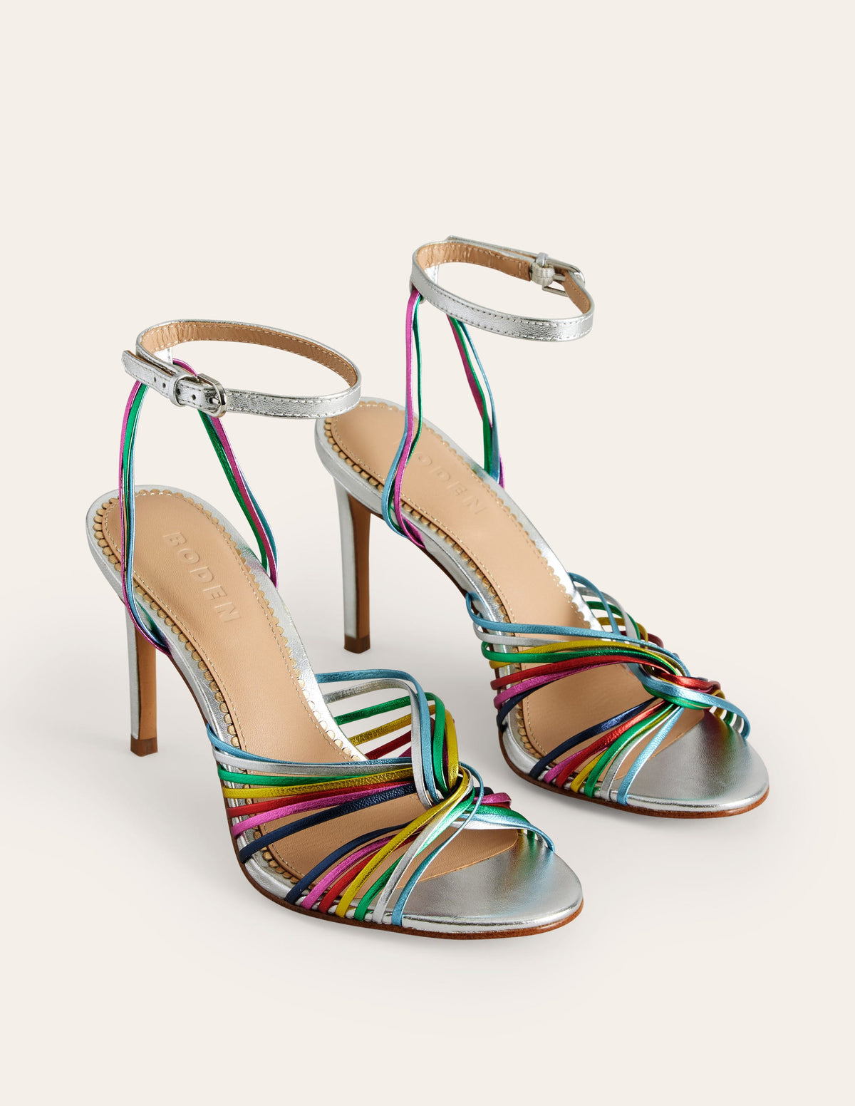 Twist Front Heeled Sandals-Multi Metallic Leather - Image 3