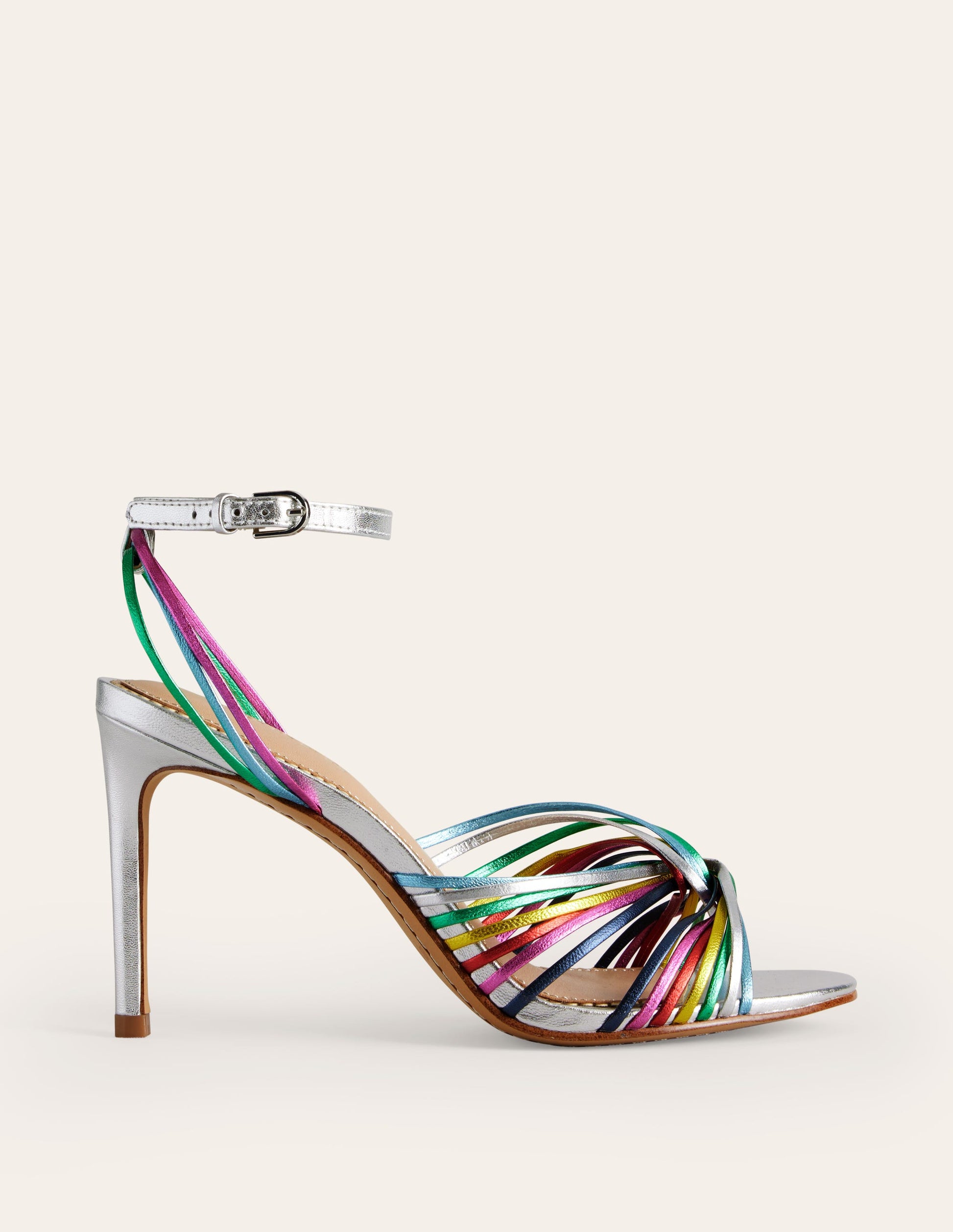 Twist Front Heeled Sandals-Multi Metallic Leather-2