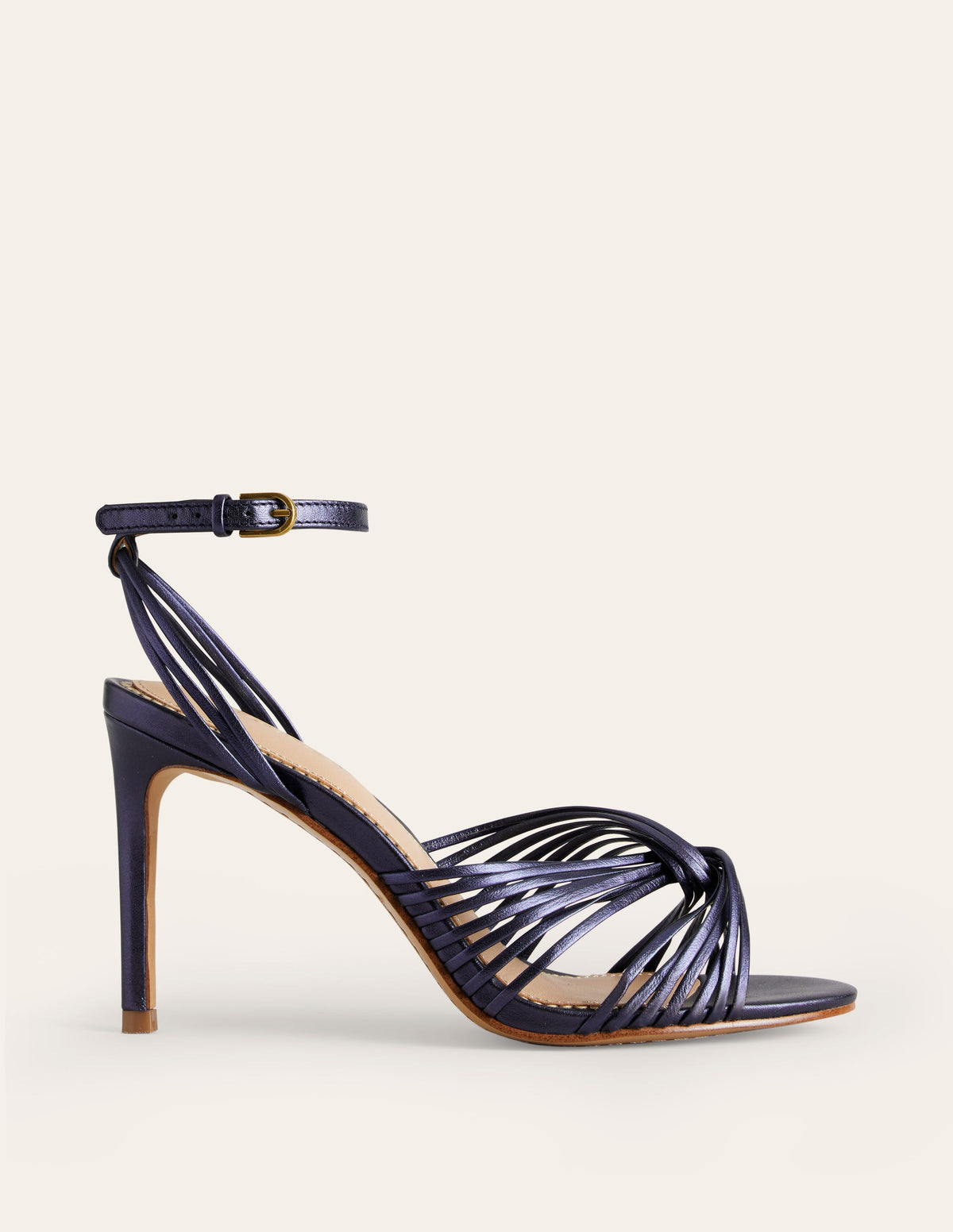 Twist Front Heeled Sandals-Navy Metallic - Image 2