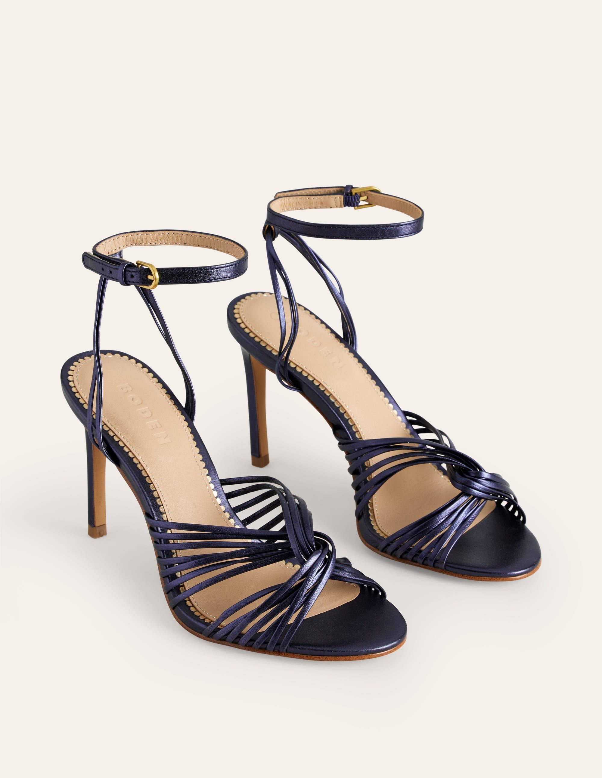 Twist Front Heeled Sandals-Navy Metallic - Image 3