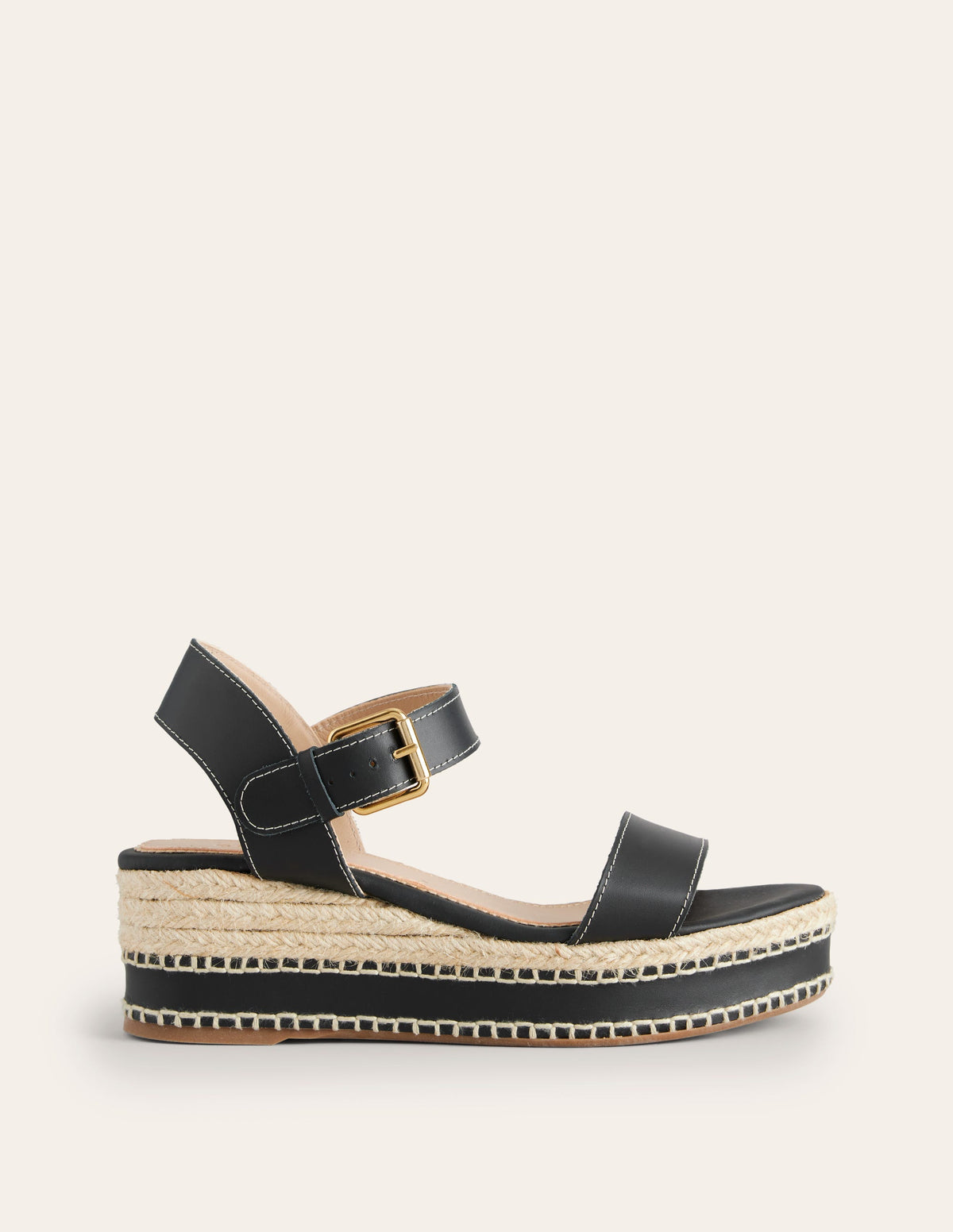 Stitched Wedge Espadrilles-Black-2