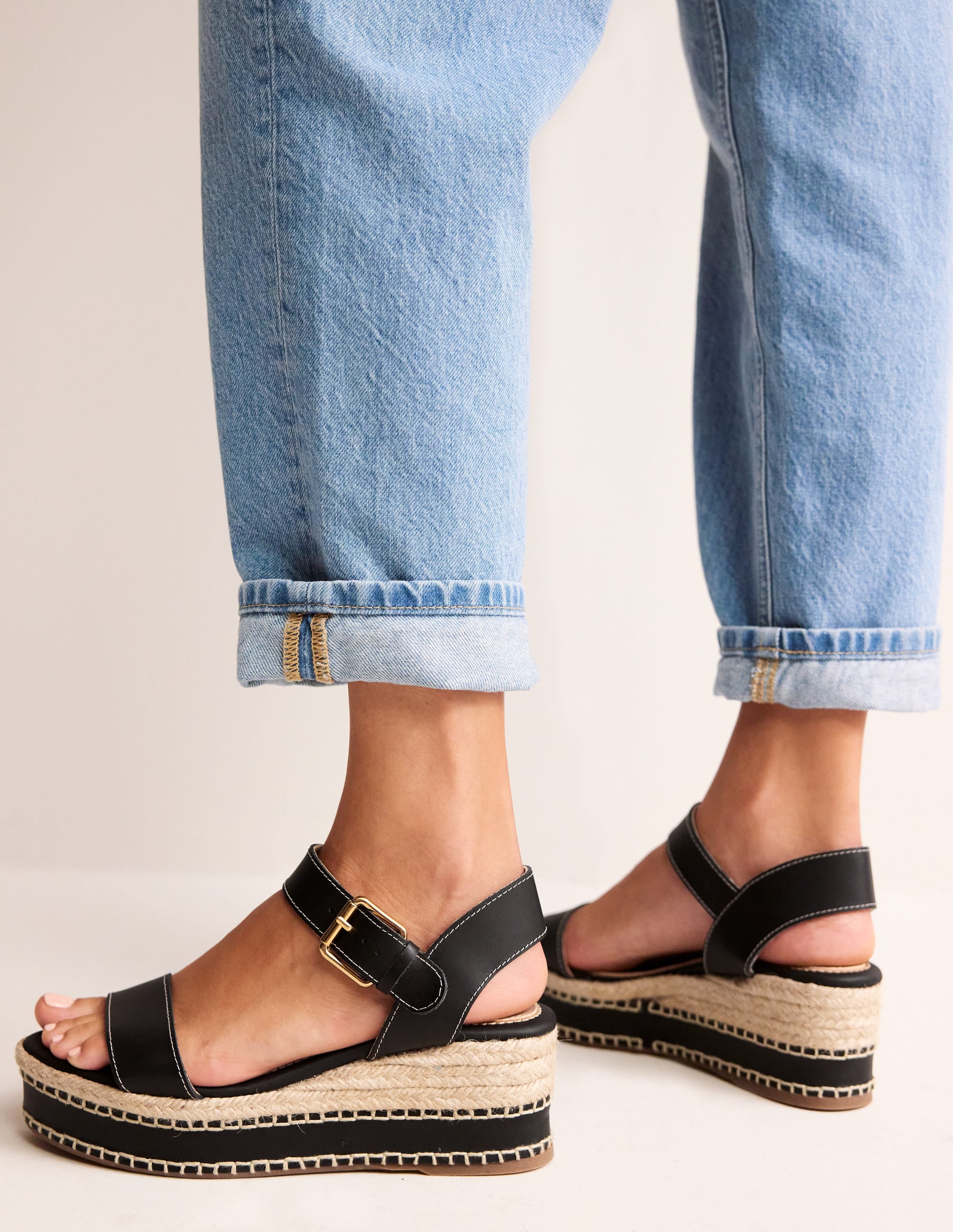 Stitched Wedge Espadrilles-Black - Image 1