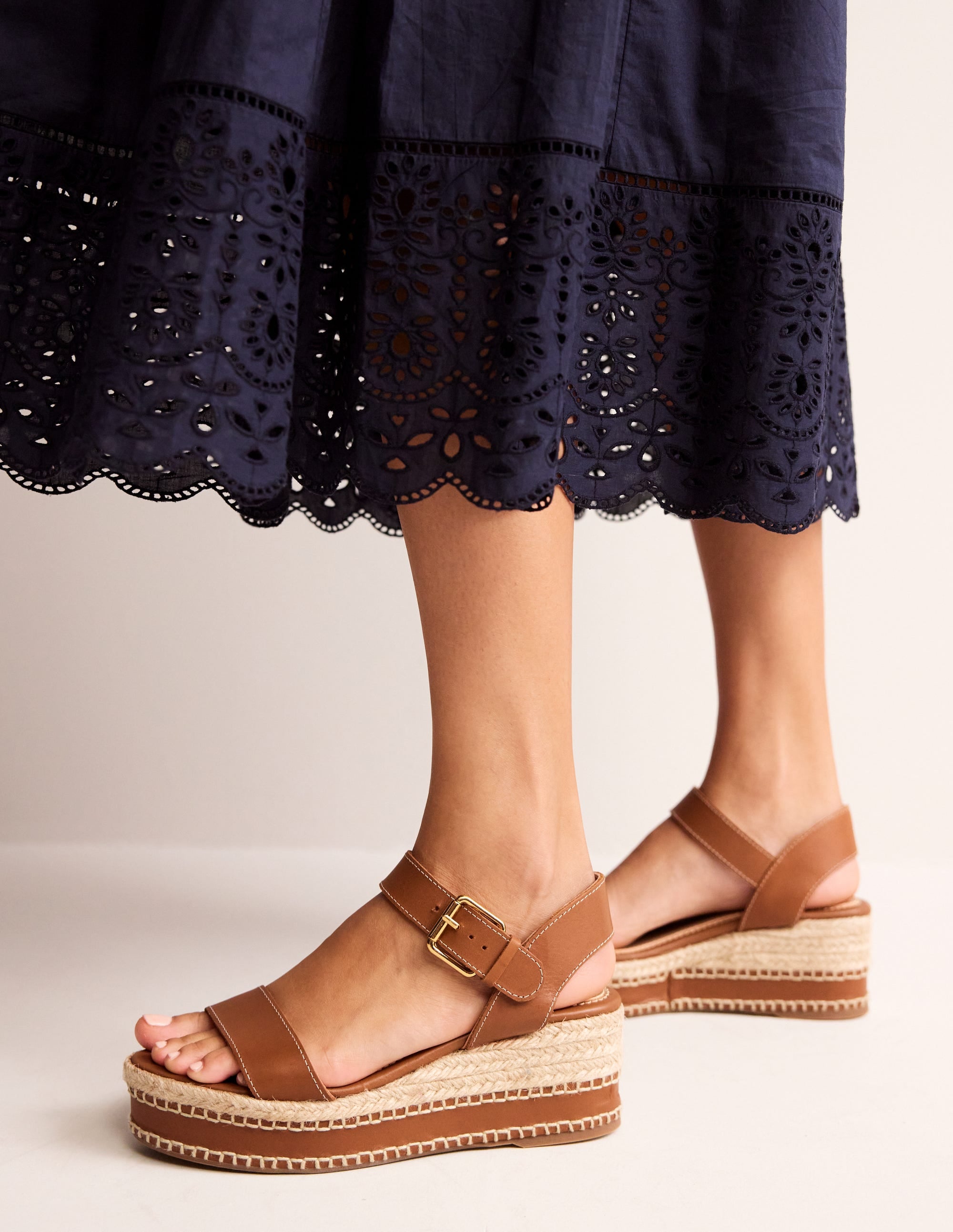 Stitched Wedge Espadrilles Tan Boden UK
