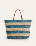 Raffia Tote Bag-Blue Stripe
