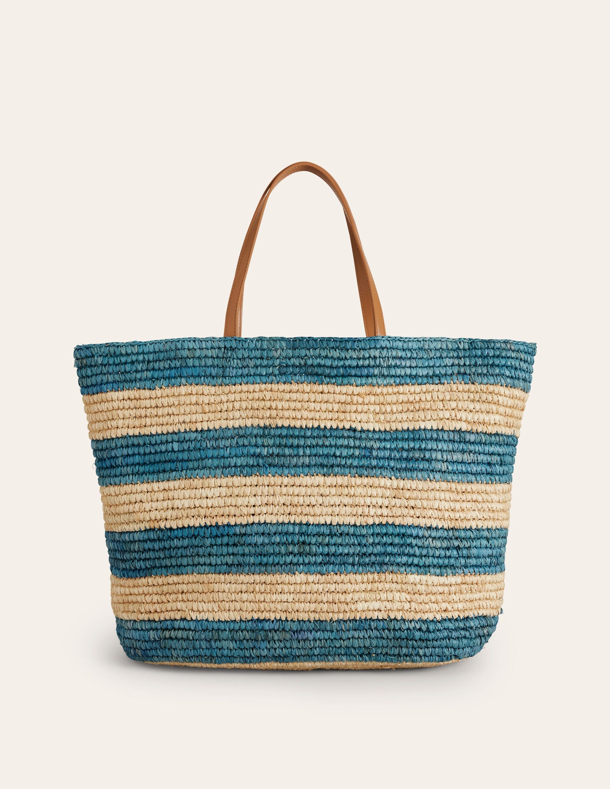 Raffia Tote Bag-Blue Stripe-1