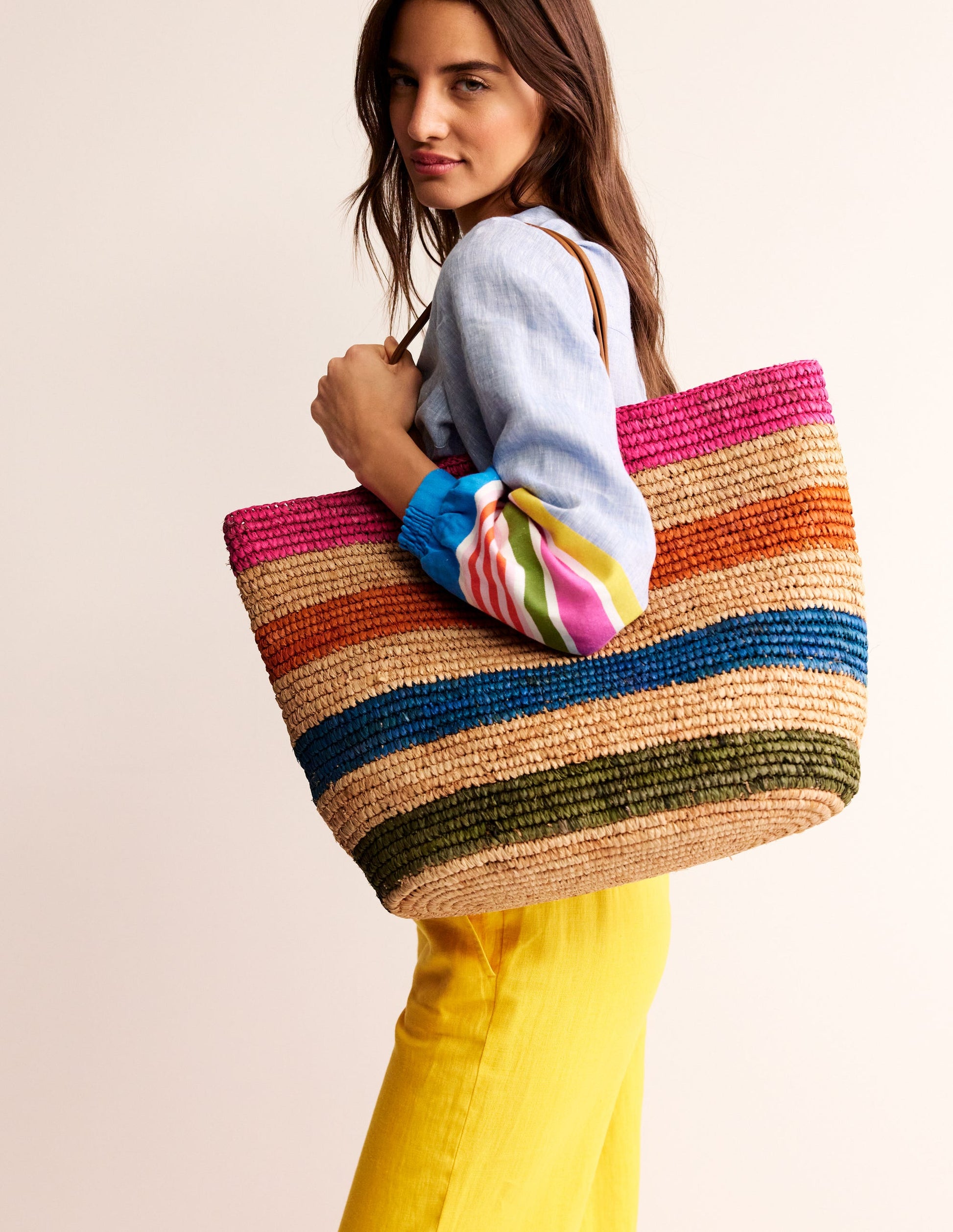 Raffia Tote Bag-Multi Stripe-2