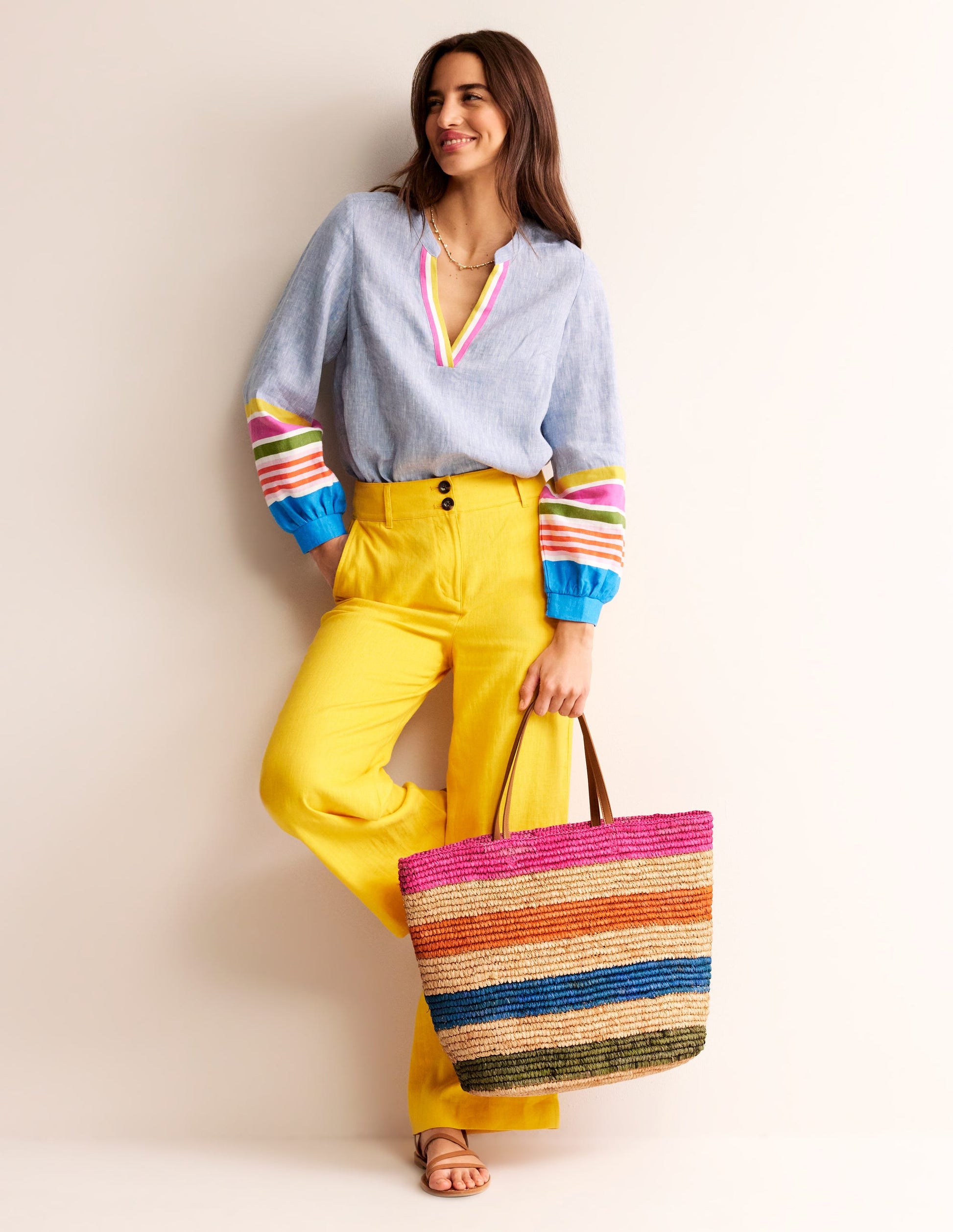 Raffia Tote Bag-Multi Stripe-3