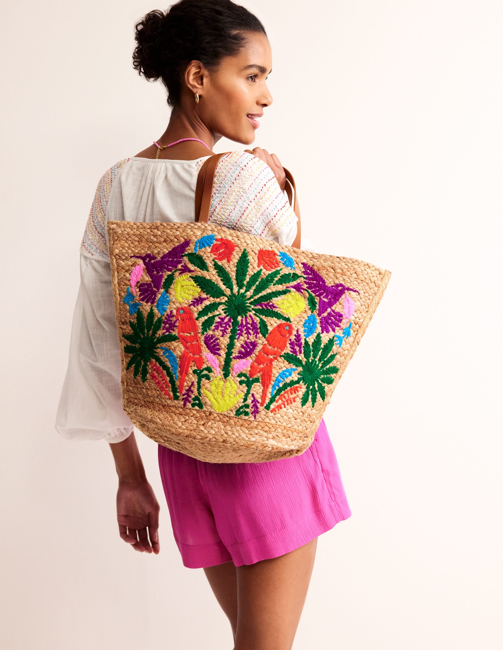 Embroidered Basket Bag-Parrot Embroidery - Image 2