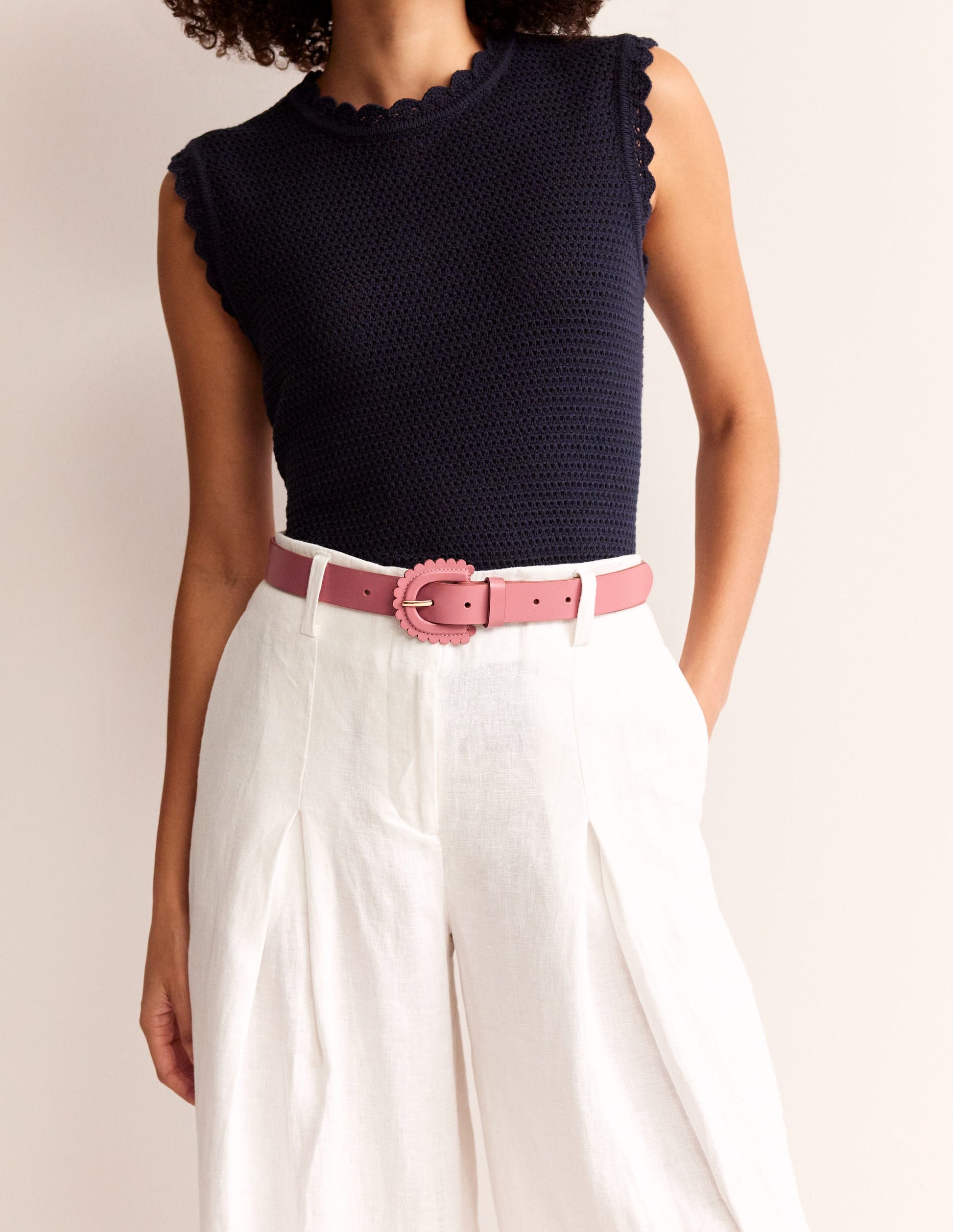 Scallop Buckle Belt-Rose Pink-1