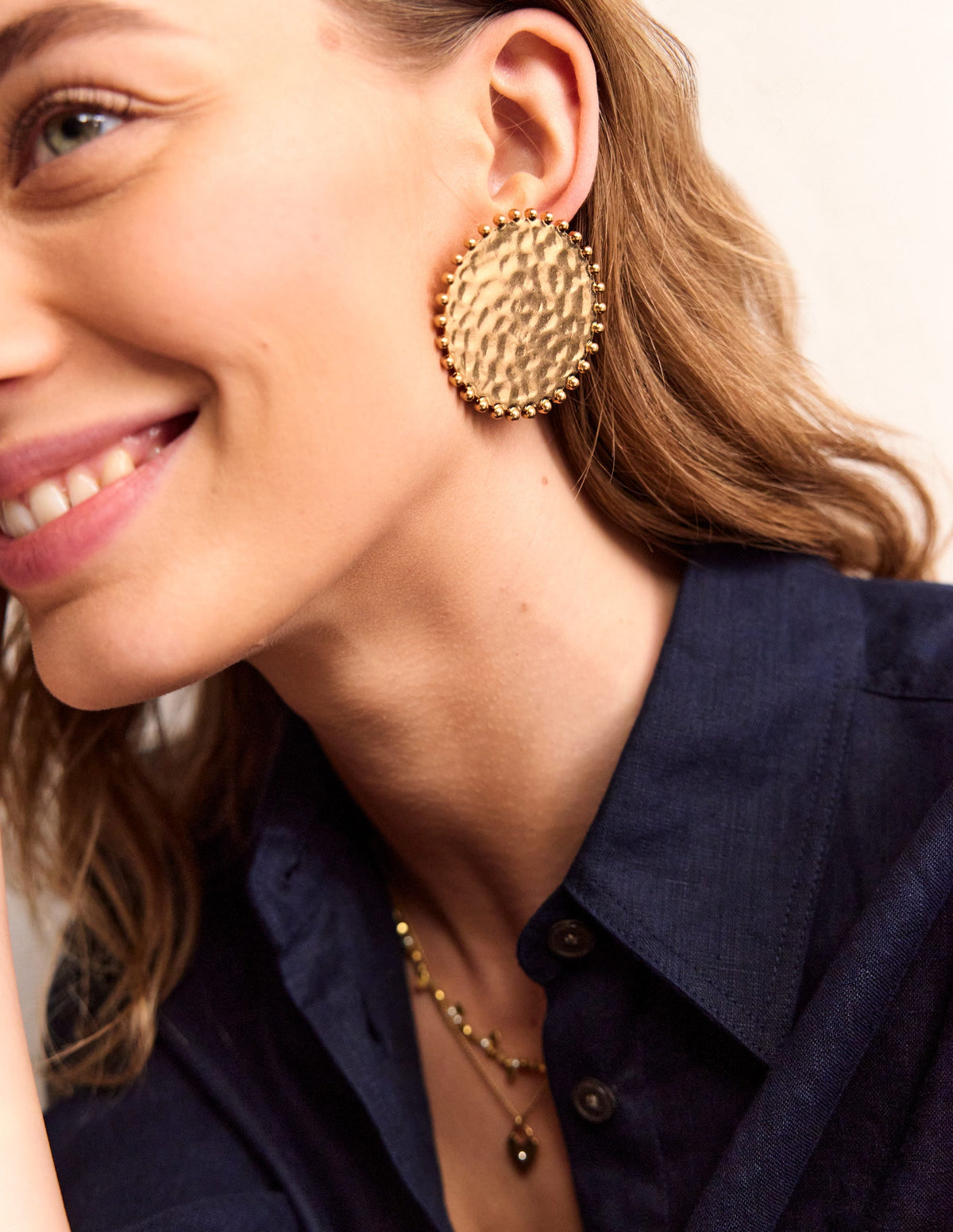 Hammered Disk Earrings-Gold-2
