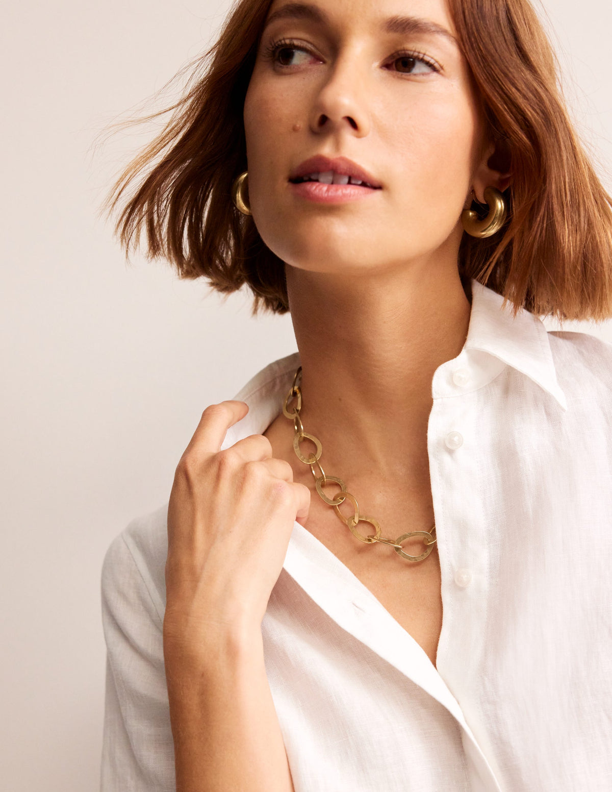 Hammered Link Necklace-Gold-2