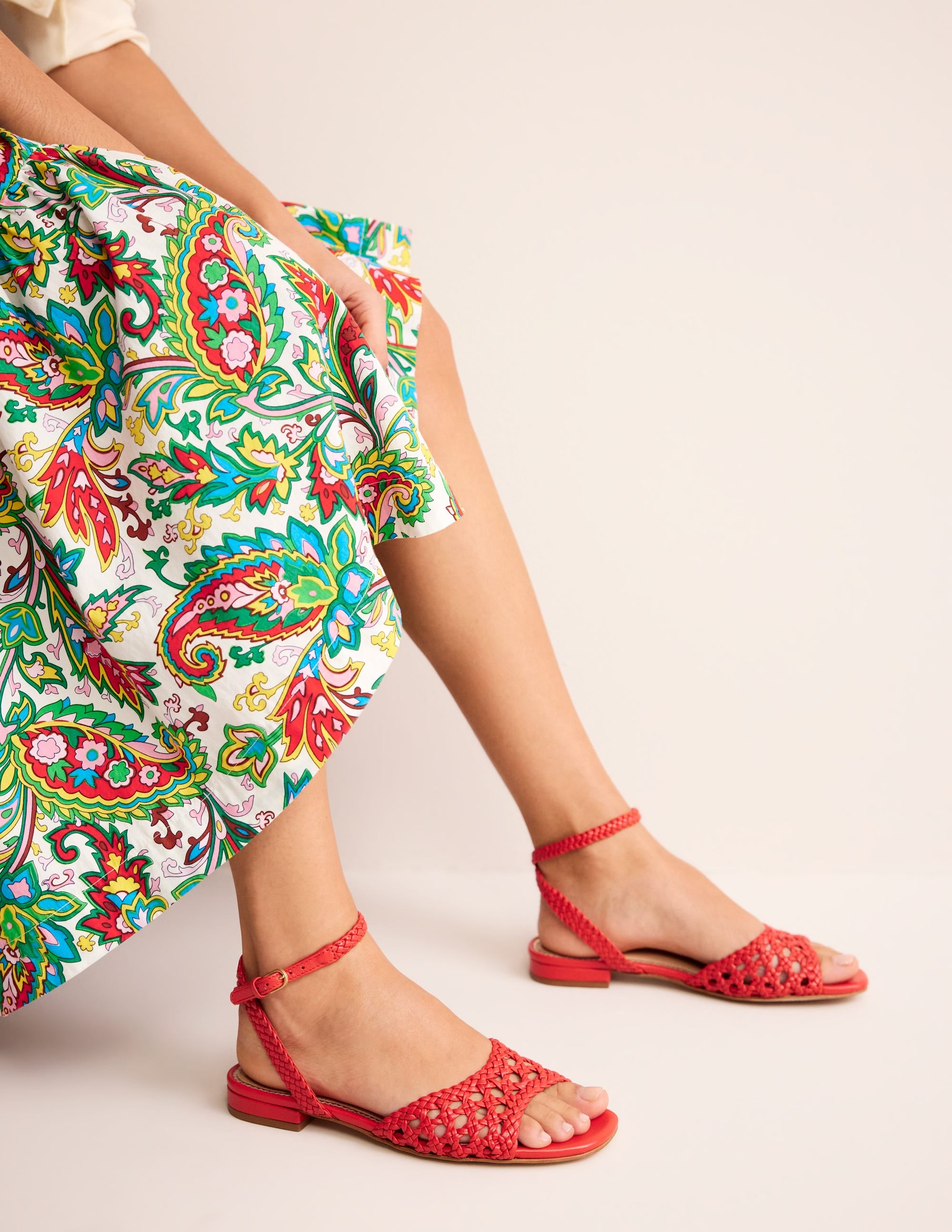 Woven Flat Sandals-Post Box Red - Image 2