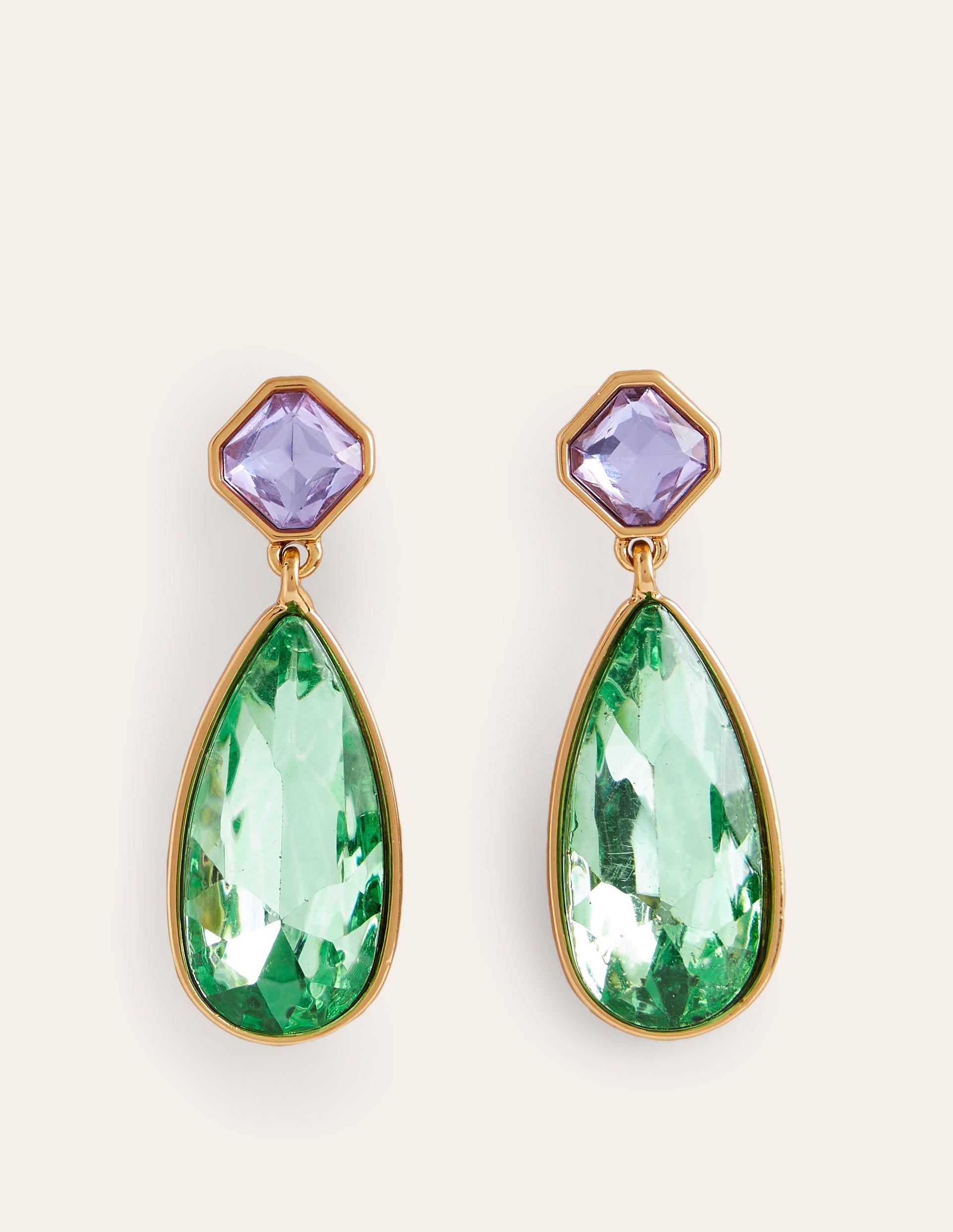 Statement Jewel Earrings-Green and Lilac-2
