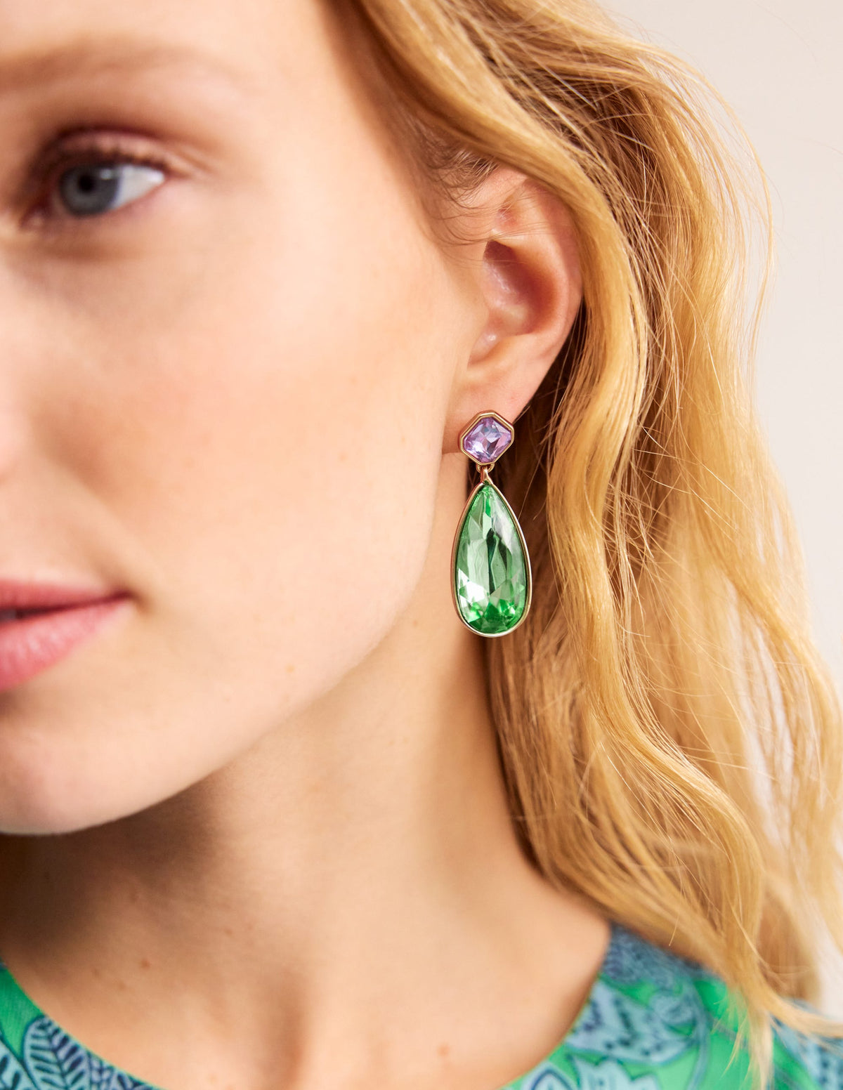 Statement Jewel Earrings-Green and Lilac-1