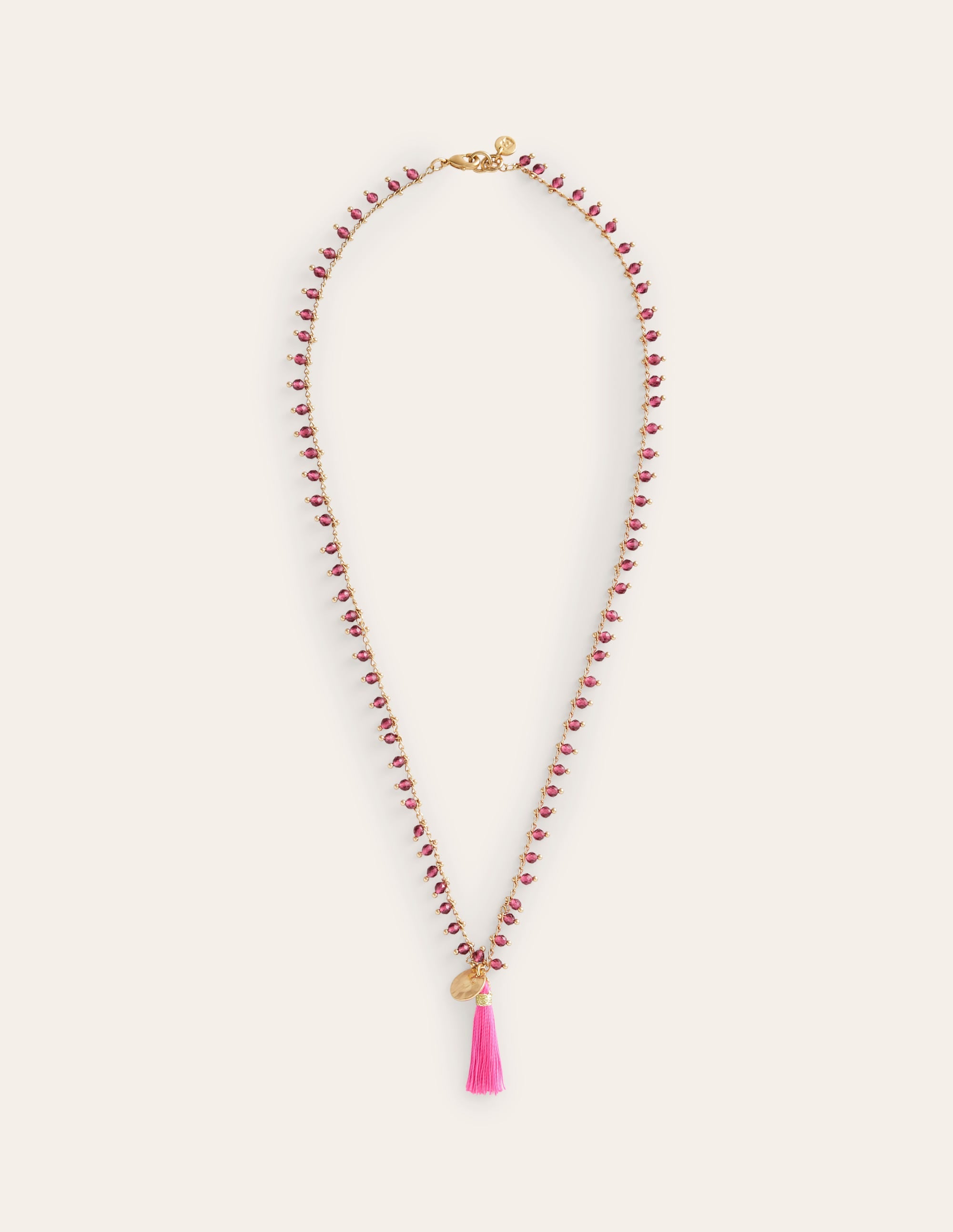 Beaded Tassel Necklace-Pink - Image 1